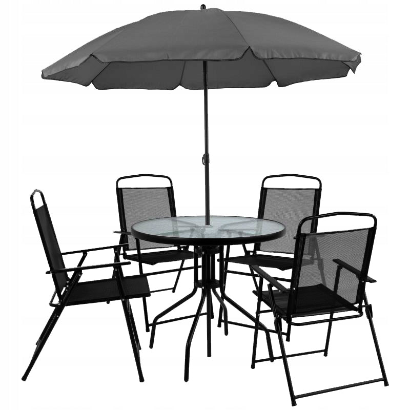 SET OF GARDEN FURNITURE BALCONY GARDEN TERRACE TABLE UMBRELLA CHILE 4OS BLACK