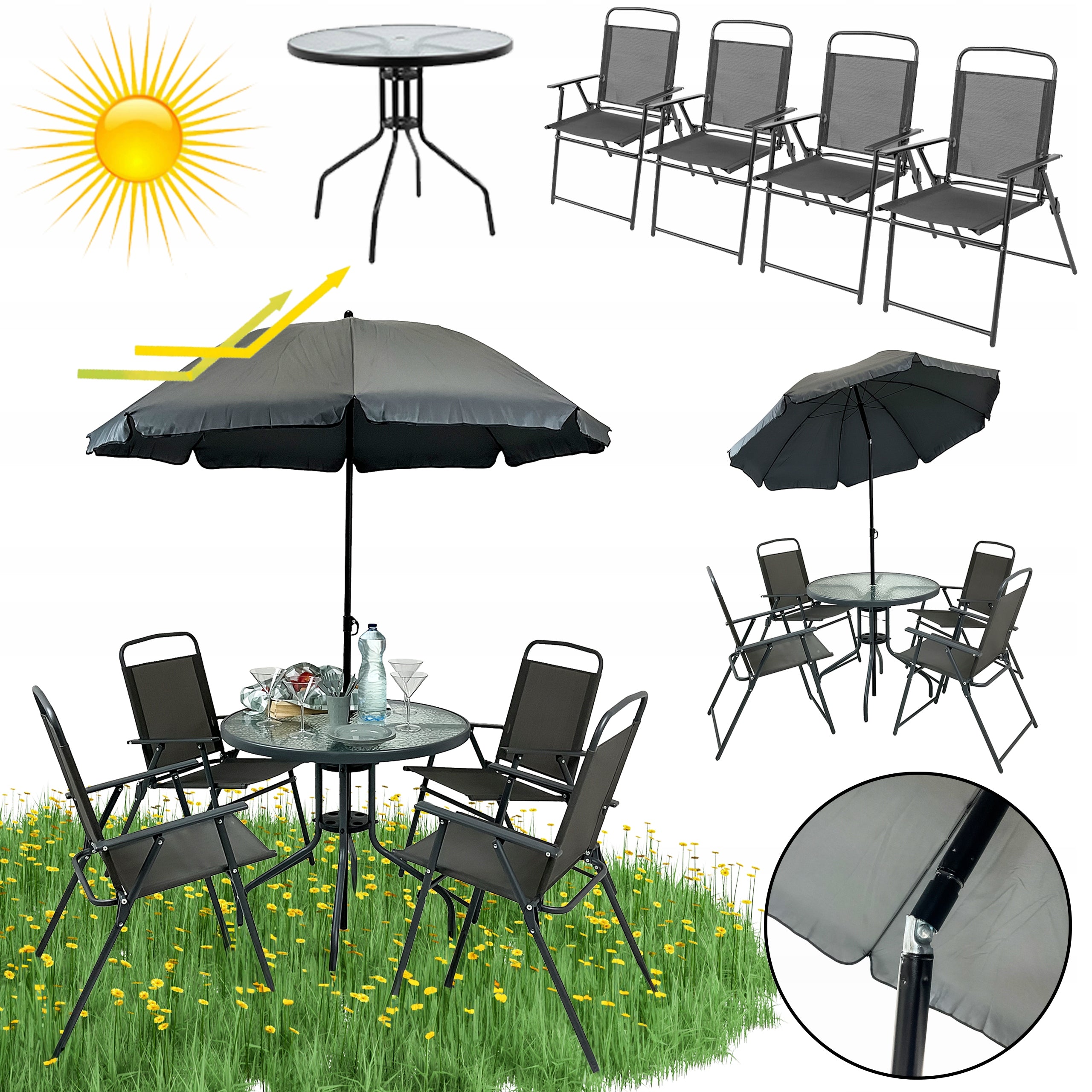 SET OF GARDEN FURNITURE BALCONY GARDEN TERRACE TABLE UMBRELLA CHILE 4OS GREY Manufacturer code 5.05.13952