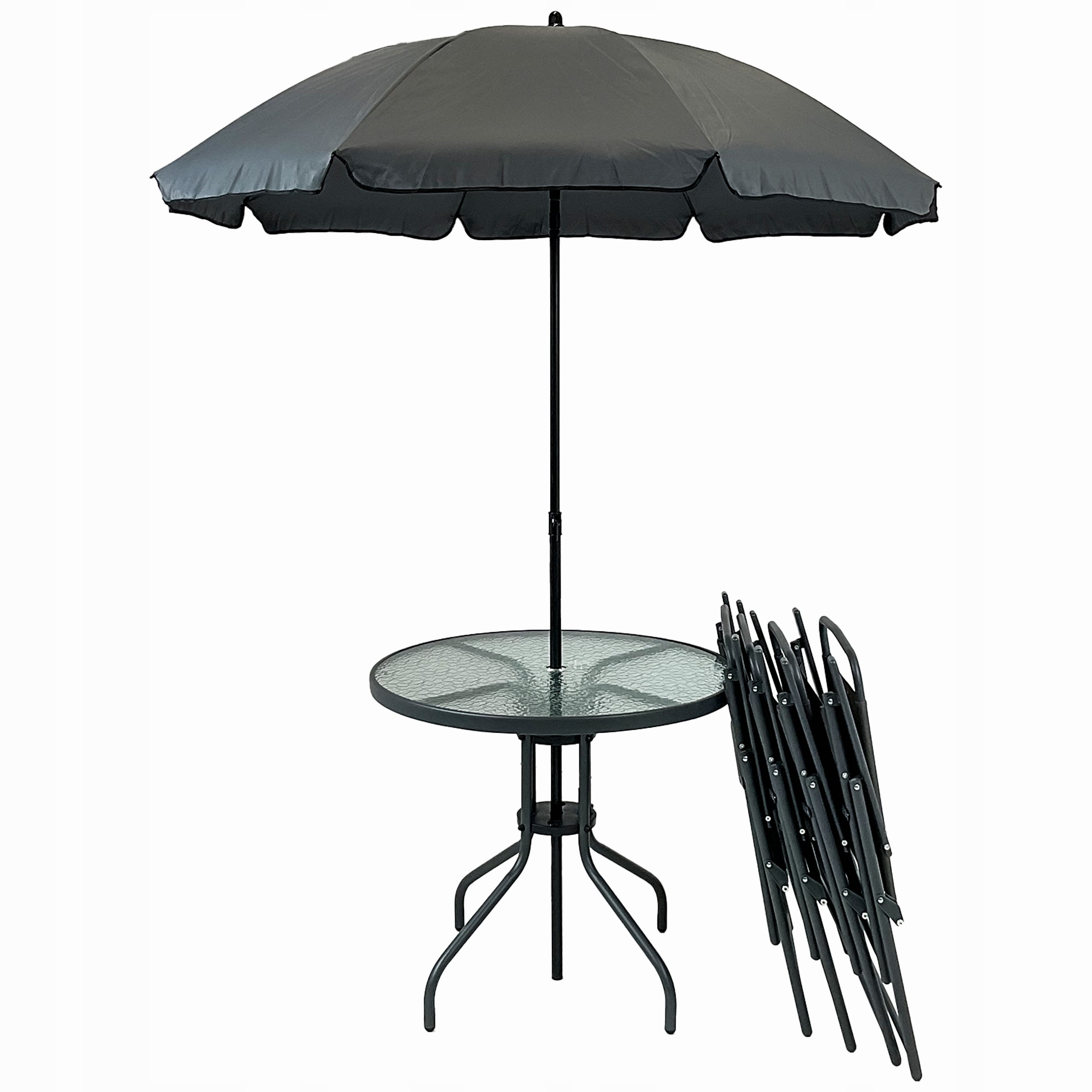 SET OF GARDEN FURNITURE BALCONY GARDEN TERRACE TABLE UMBRELLA CHILE 4OS GREY Number of people 4
