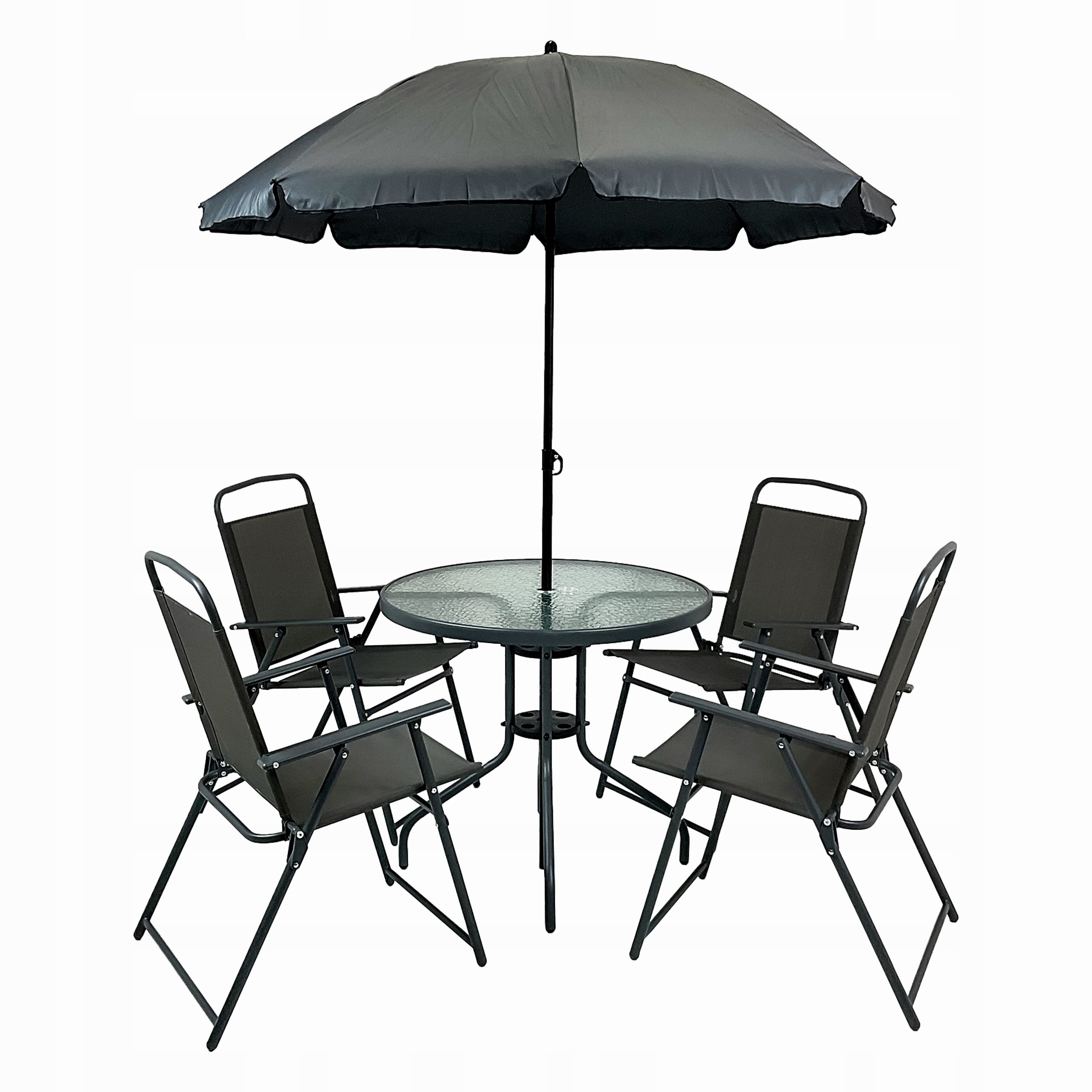 SET OF GARDEN FURNITURE BALCONY GARDEN TERRACE TABLE UMBRELLA CHILE 4OS GREY