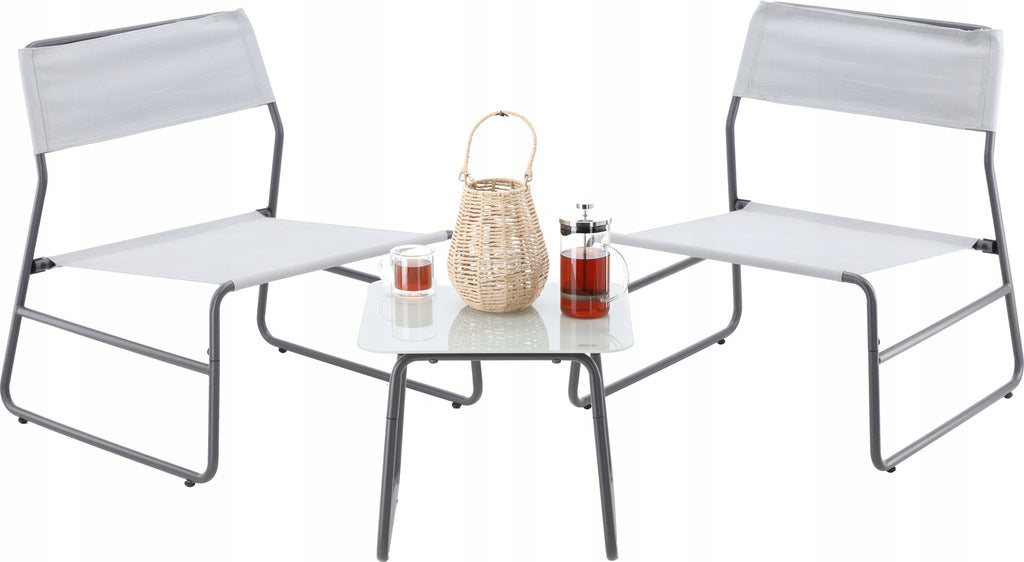SET OF GARDEN FURNITURE BALCONY TERRACE TABLE GLASS CHAIRS Color gray