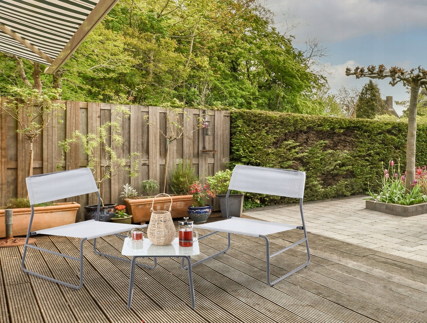 SET OF GARDEN FURNITURE BALCONY TERRACE TABLE GLASS CHAIRS Line NOWOCZESNA
