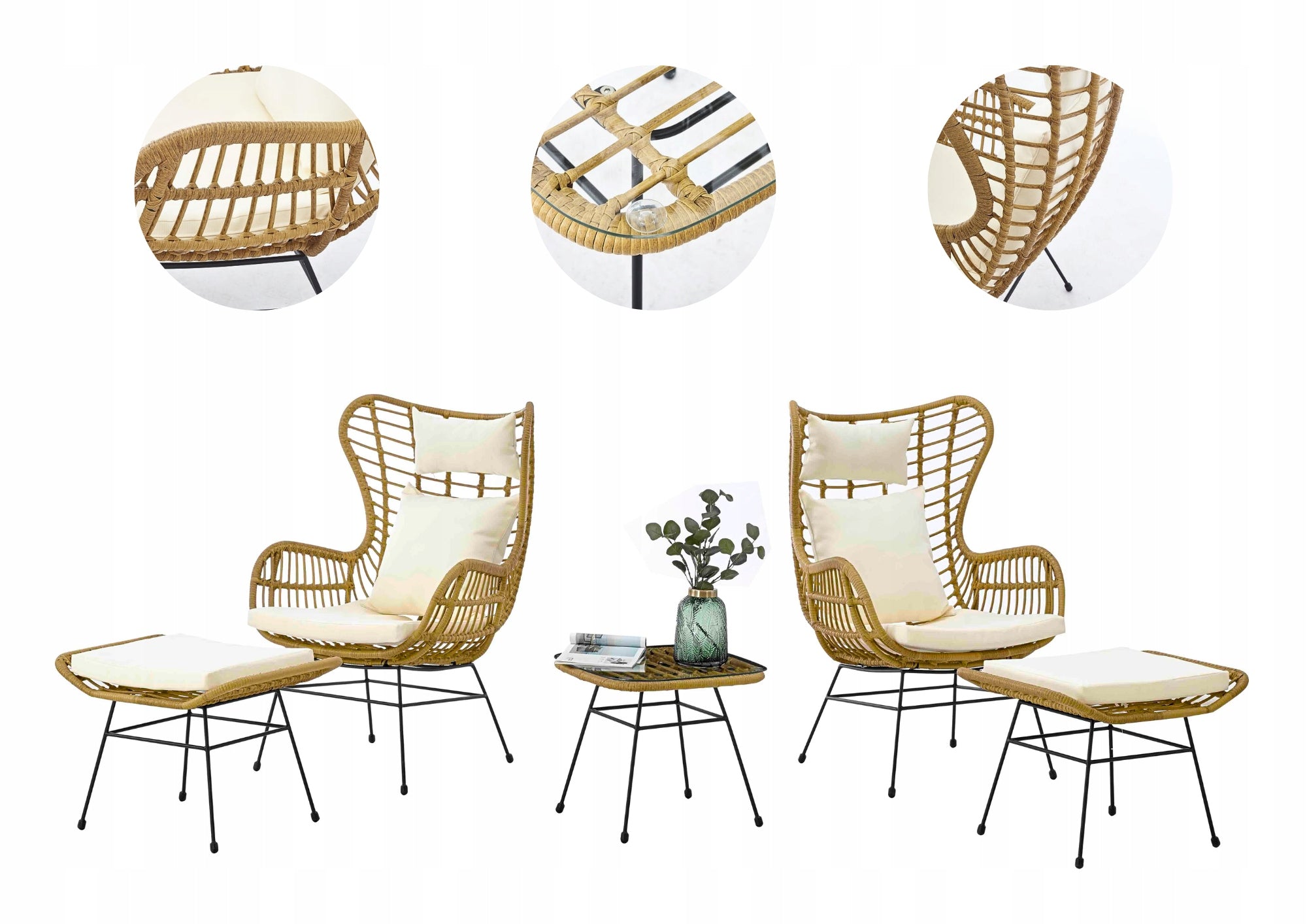 SET OF GARDEN FURNITURE BOHO ARMCHAIRS TABLE SET LEISURE