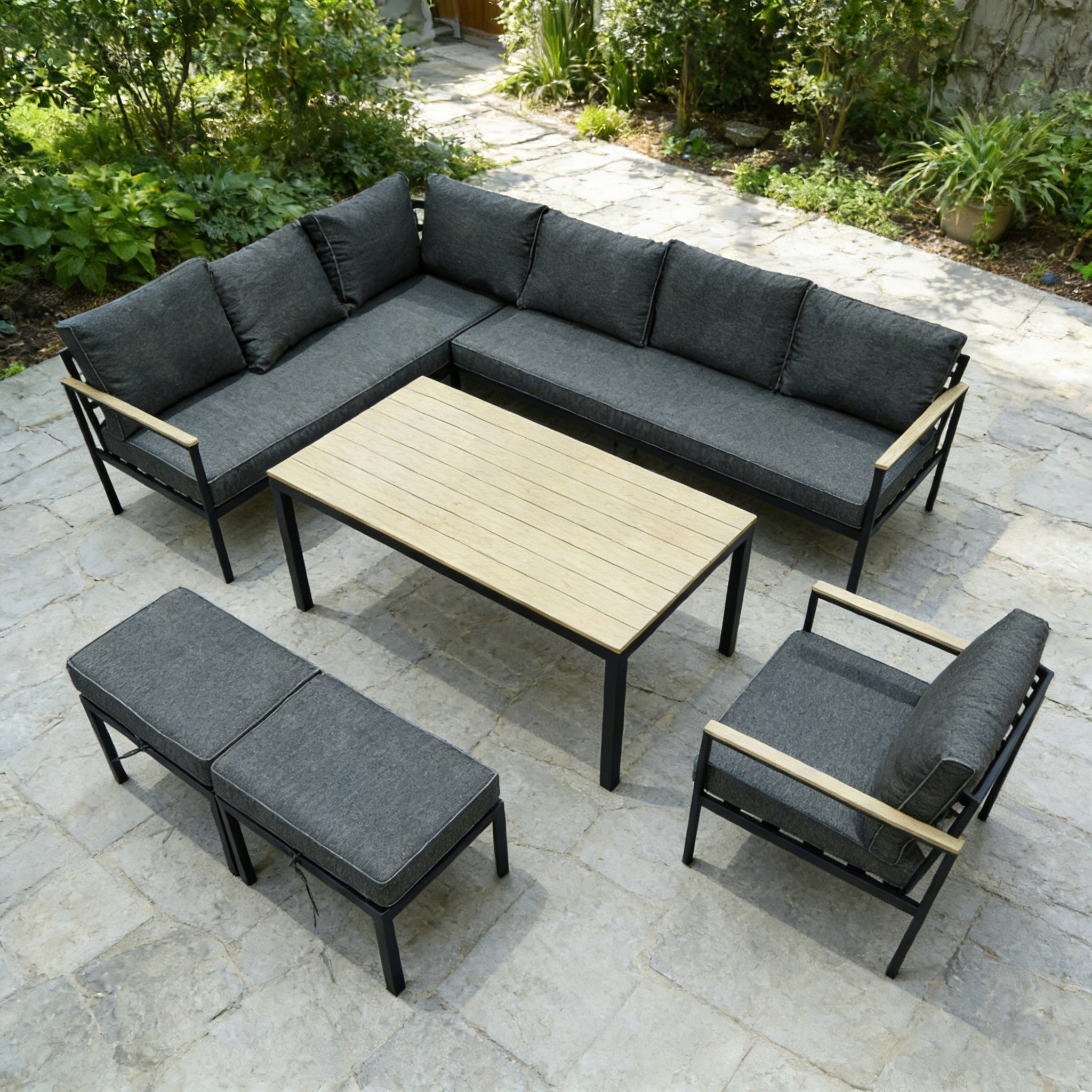 SET OF GARDEN FURNITURE CORNER 9 PEOPLE, SOFA HIGH TABLE - GARDENOVE Color gray