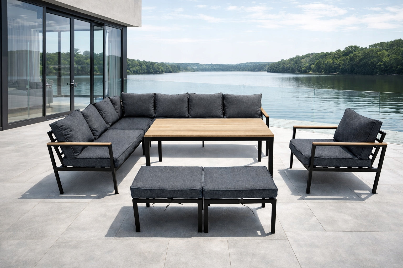 SET OF GARDEN FURNITURE CORNER 9 PEOPLE, SOFA HIGH TABLE - GARDENOVE Manufacturer GARDENOVE