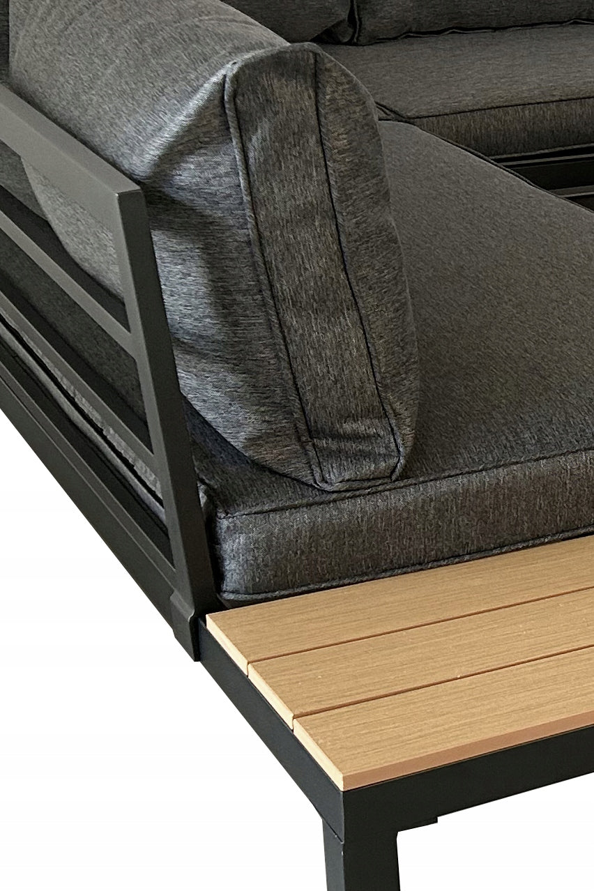 SET OF GARDEN FURNITURE CORNER SOFA TABLE 5 PEOPLE GARDENOVE Color gray