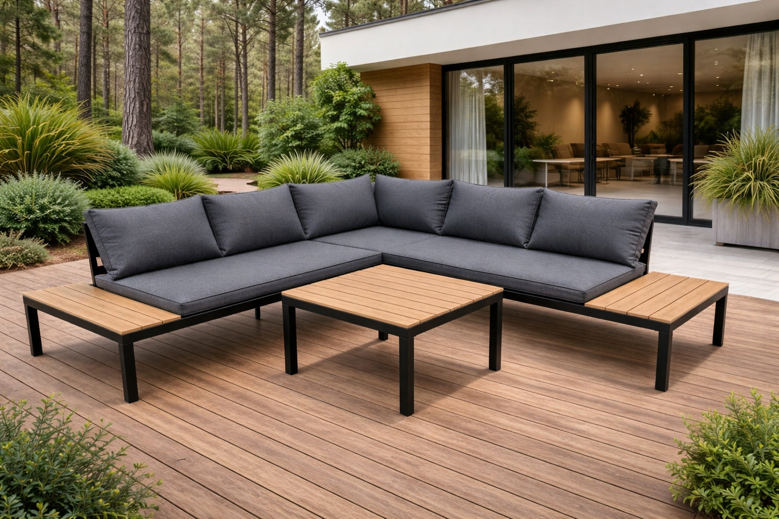 SET OF GARDEN FURNITURE CORNER SOFA TABLE 5 PEOPLE GARDENOVE Manufacturer code SR100