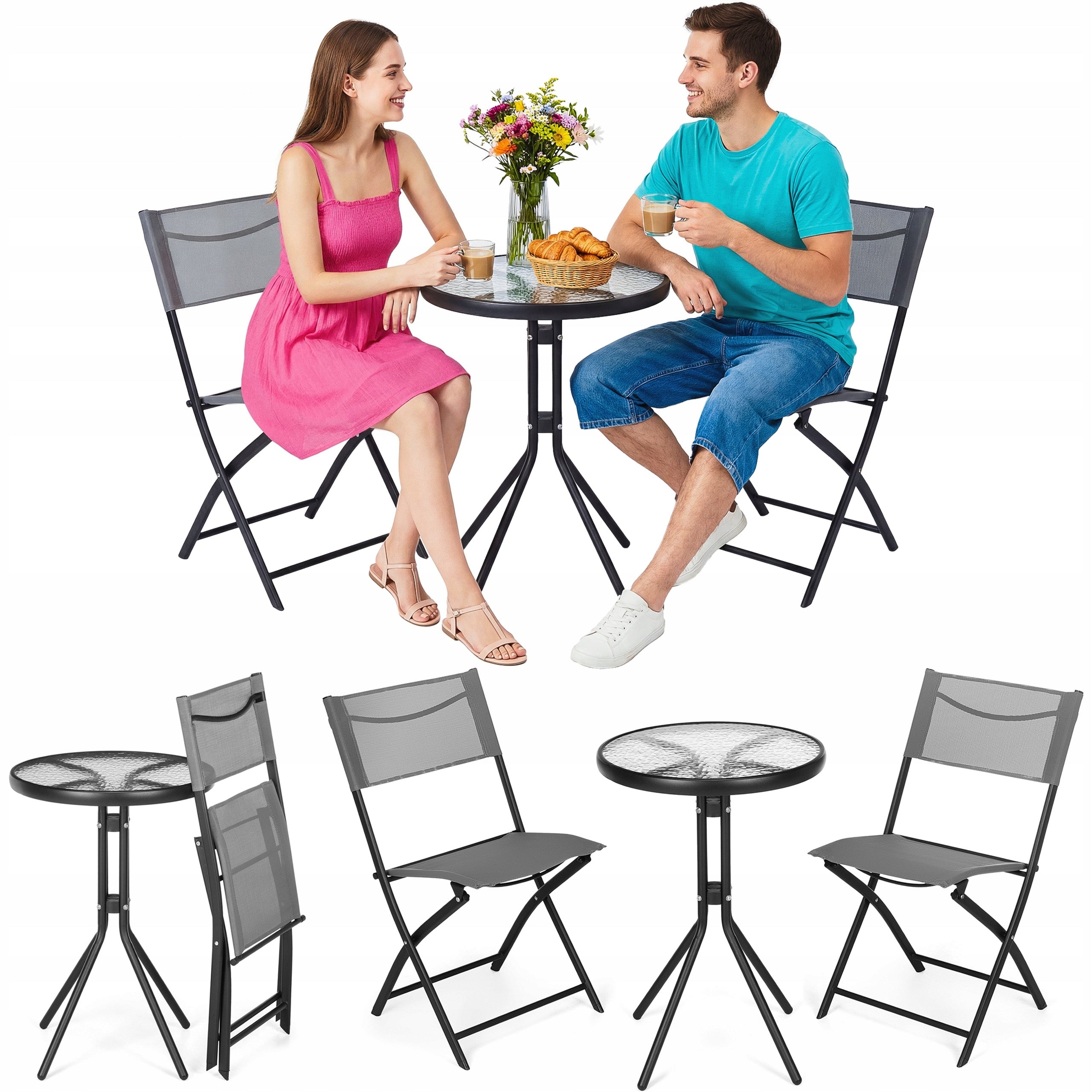 SET OF GARDEN FURNITURE FOR BALCONY TERRACE BALCONY TABLE+2 FOLDING CHAIRS
