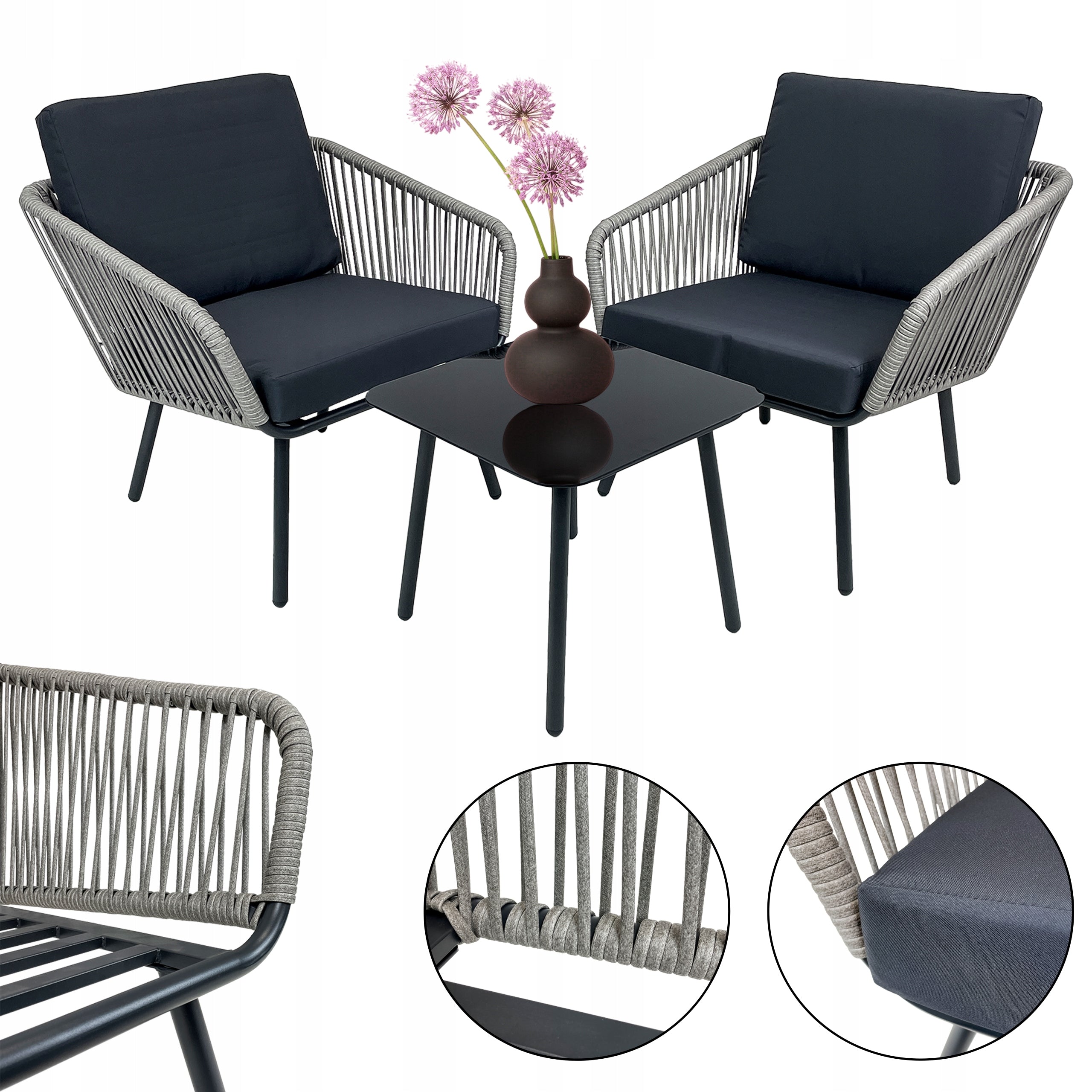 SET OF GARDEN FURNITURE FOR BALCONY TERRACE FOR GARDEN VENEZIA 2 PERS. GREY Color gray