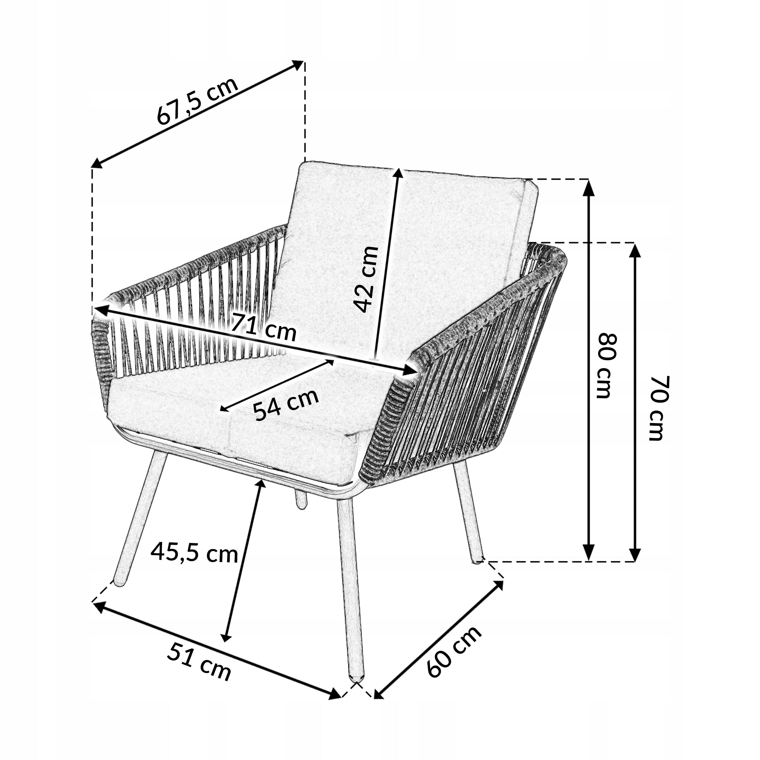 SET OF GARDEN FURNITURE FOR BALCONY TERRACE FOR GARDEN VENEZIA 2 PERS. GREY Set contents armchair end table