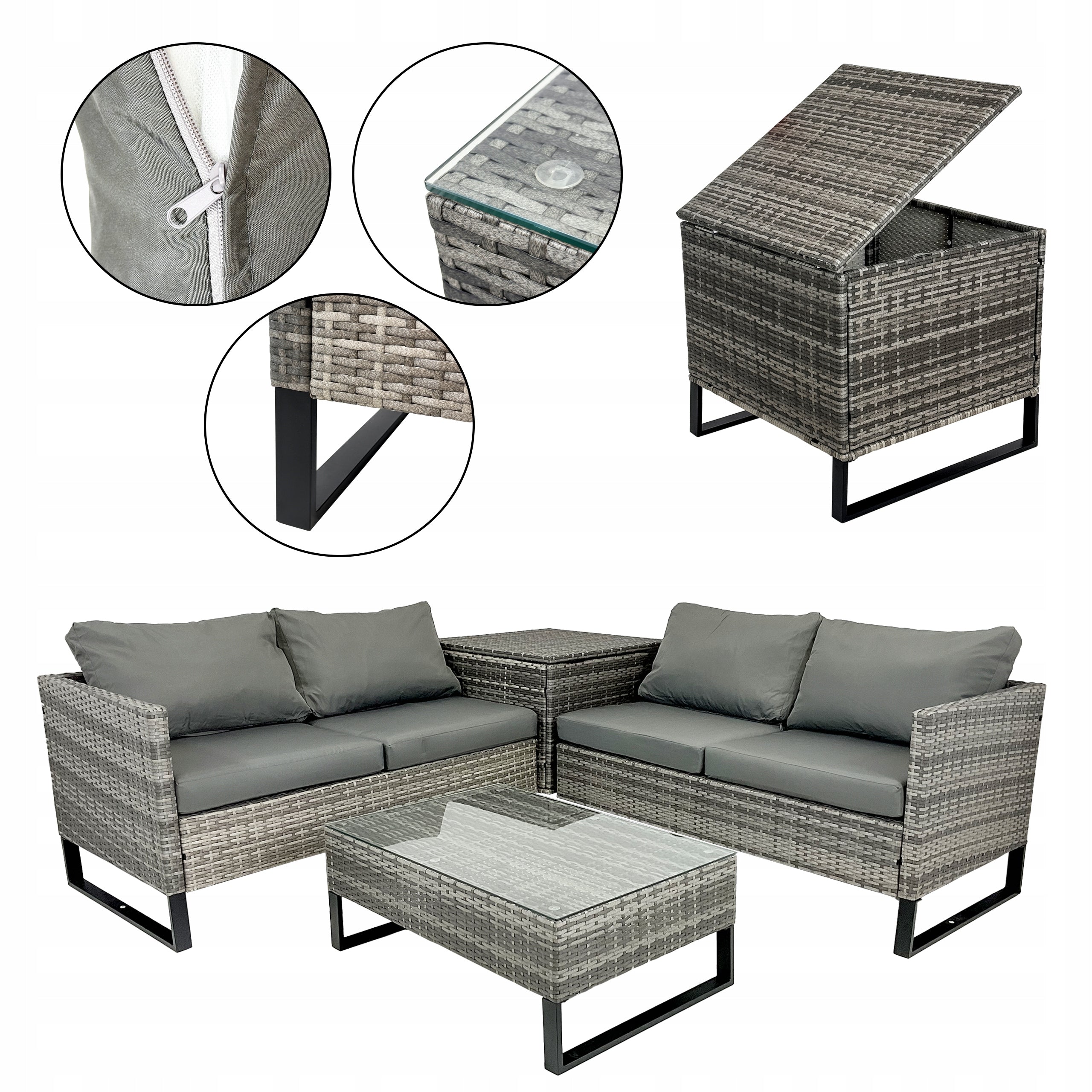 SET OF GARDEN FURNITURE FOR TERRACE BALCONY MODULAR RATTAN COMO TAUPE Main material synthetic rattan