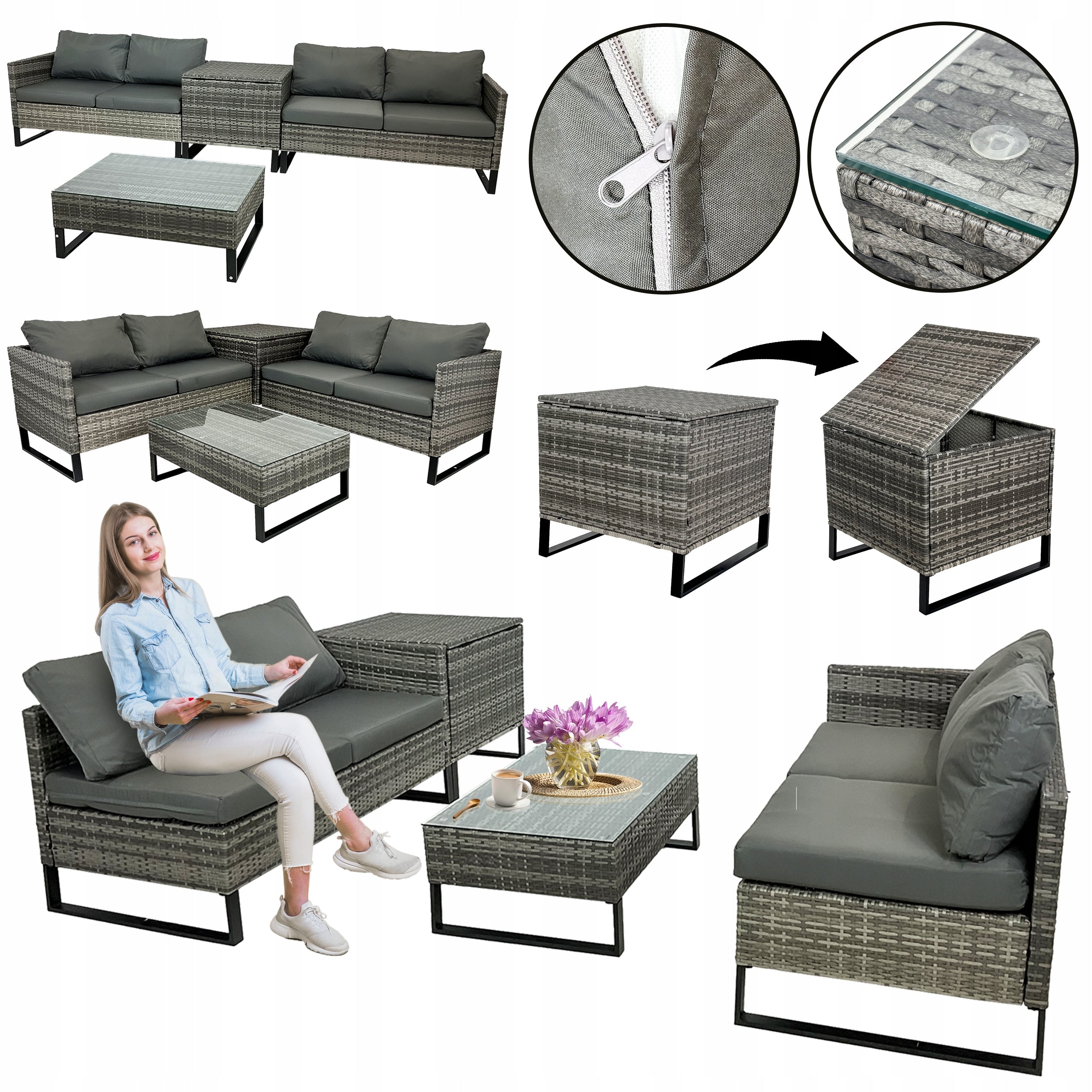 SET OF GARDEN FURNITURE FOR TERRACE BALCONY MODULAR RATTAN COMO TAUPE Manufacturer Kontrast