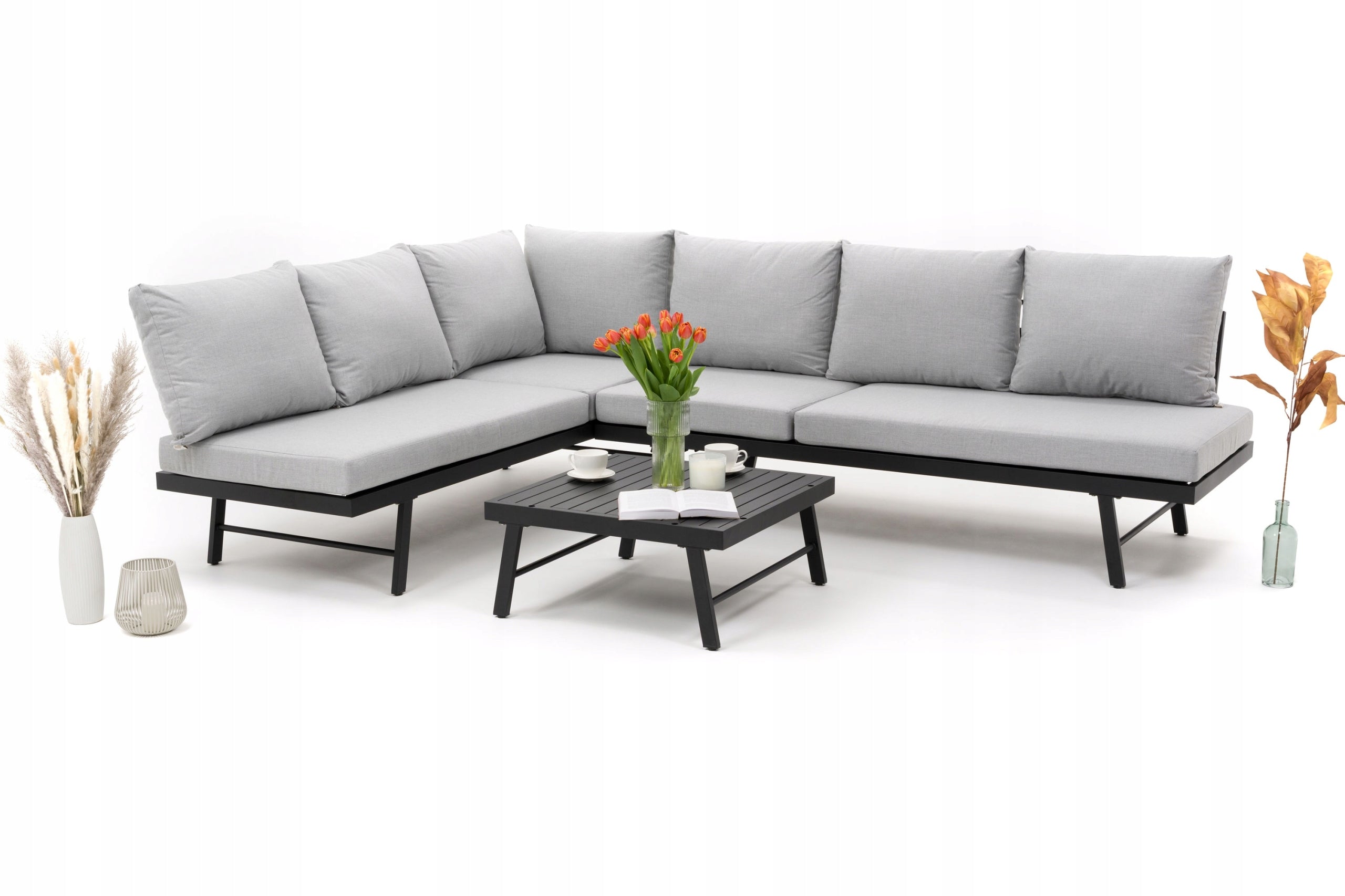 SET OF GARDEN FURNITURE MODERN ALUMINUM CORNER SOFA LOUNGER BORA Manufacturer code ZESTAW BORA - GRAFITOWO SZARY