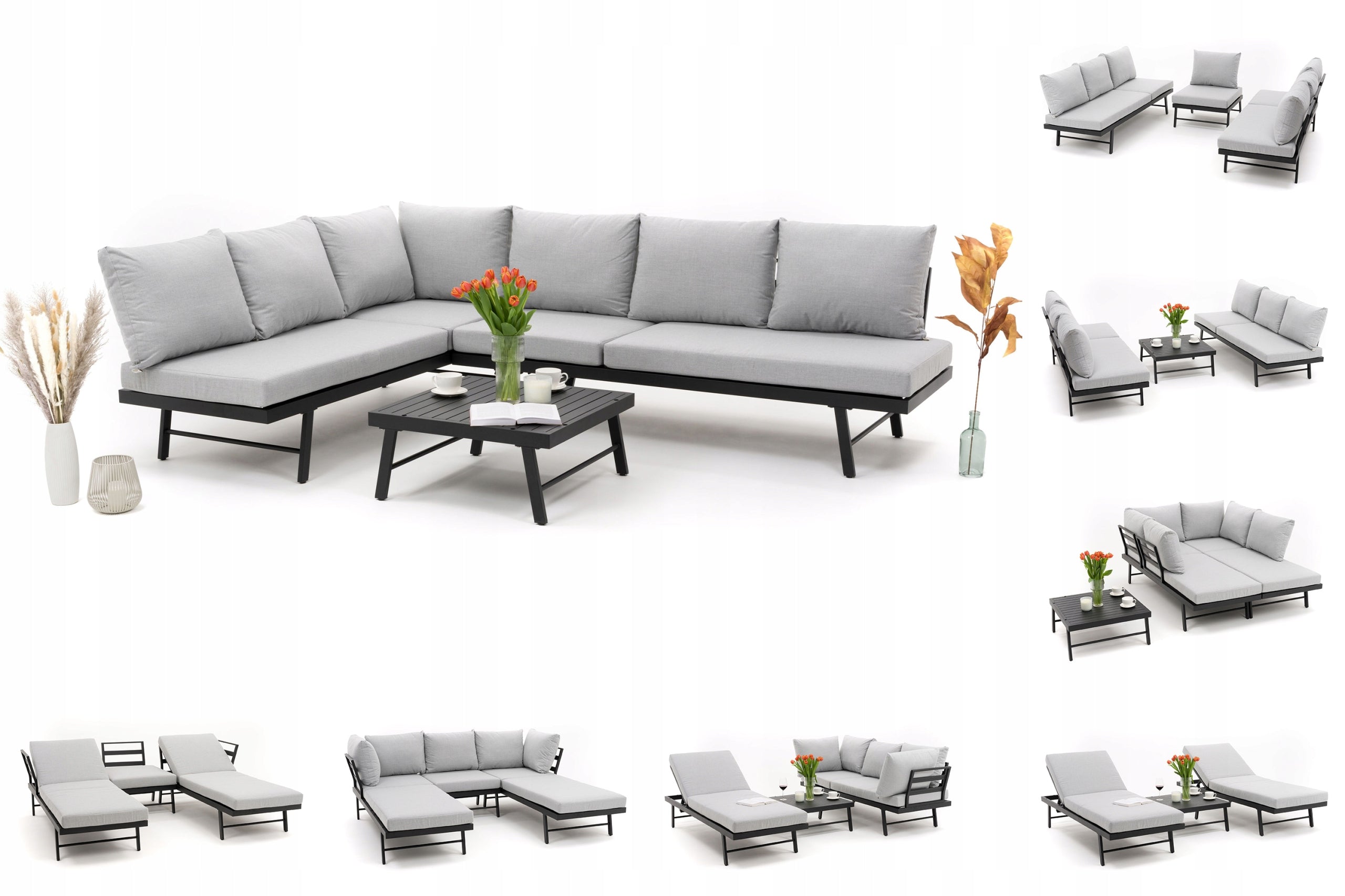 SET OF GARDEN FURNITURE MODERN ALUMINUM CORNER SOFA LOUNGER BORA