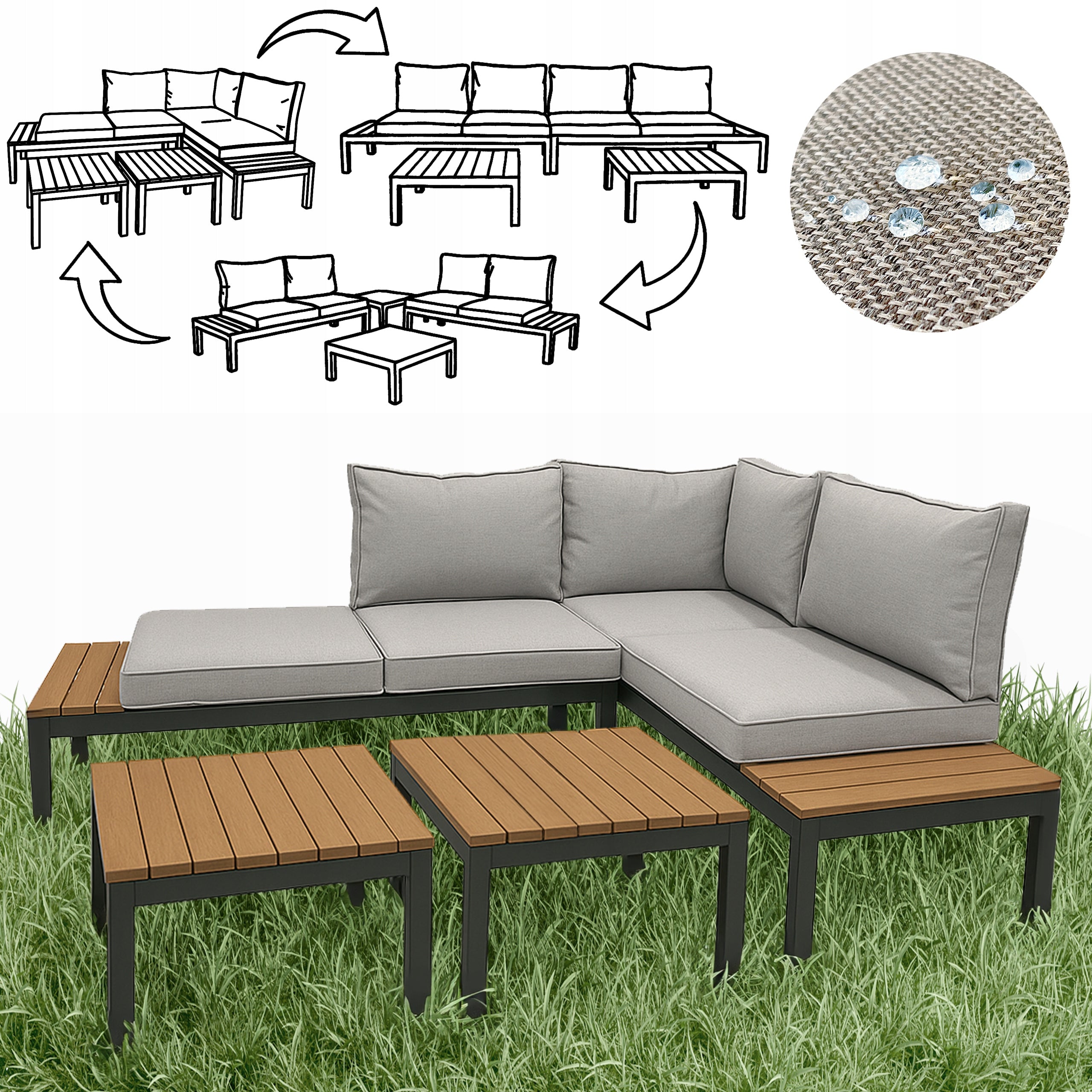 SET OF GARDEN FURNITURE MODULAR ALUMINUM CORNER BENCH TABLES IBIZA Packaging status original