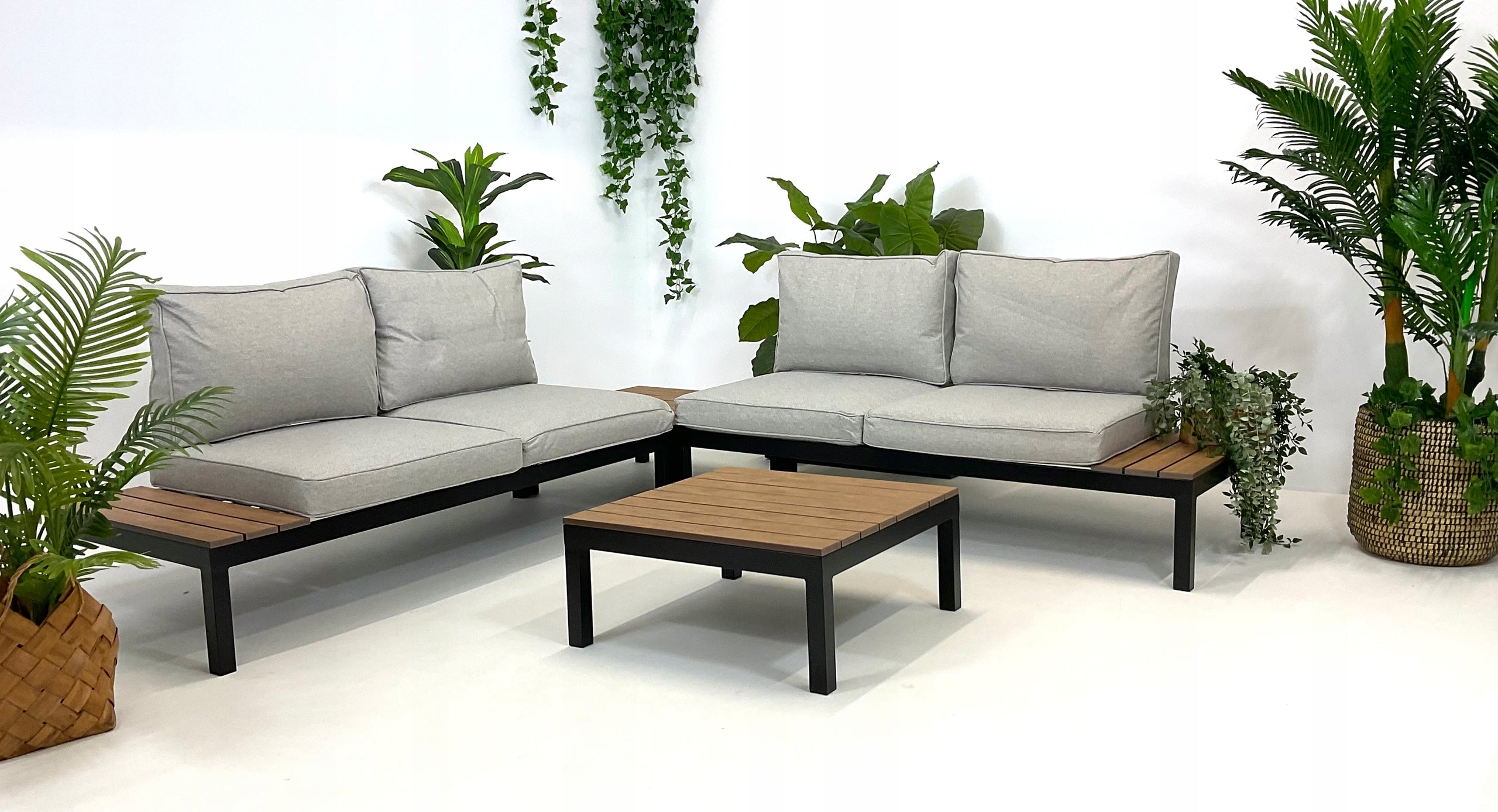 SET OF GARDEN FURNITURE MODULAR ALUMINUM CORNER BENCH TABLES IBIZA Set contents bench corner sofa low coffee table end table