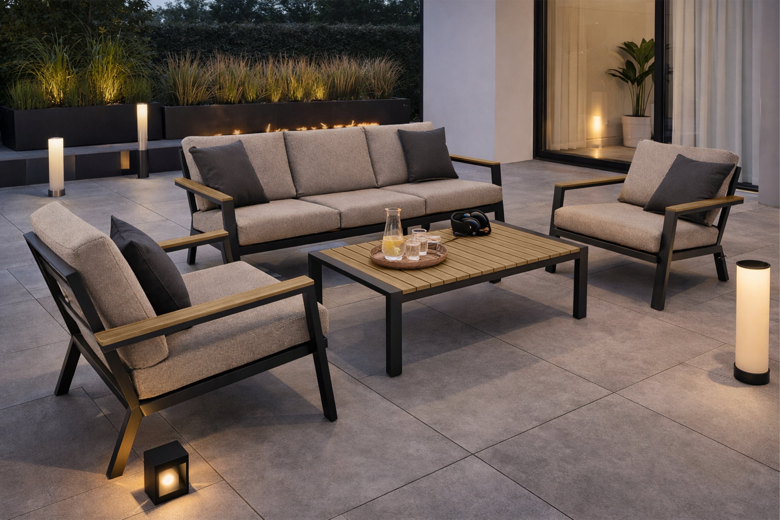 SET OF GARDEN FURNITURE PREM ALUMINUM TERRACE LOGS WARM BEIGE Number of items in the set 4