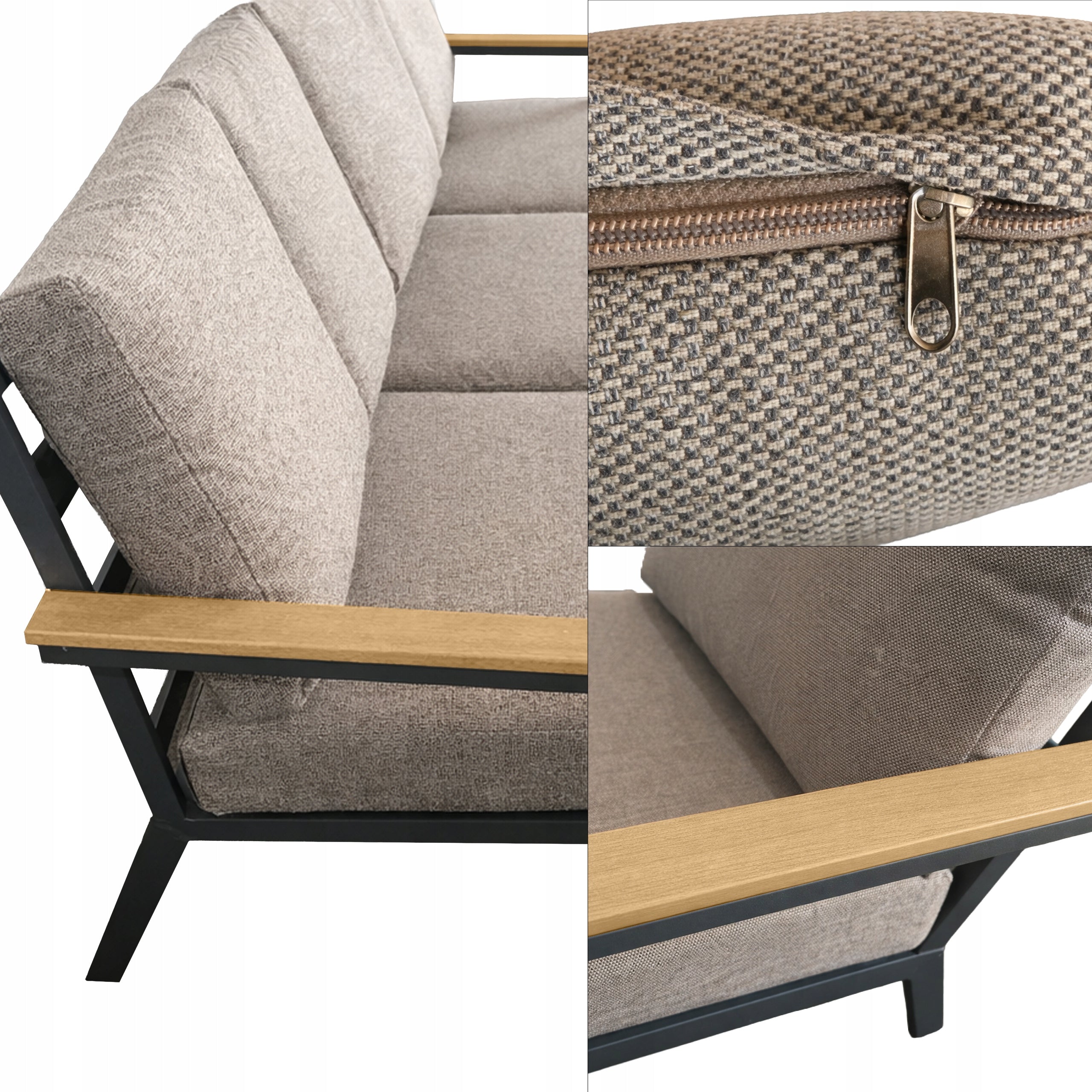 SET OF GARDEN FURNITURE PREM ALUMINUM TERRACE LOGS WARM BEIGE Set contents armchair bench low coffee table table end table