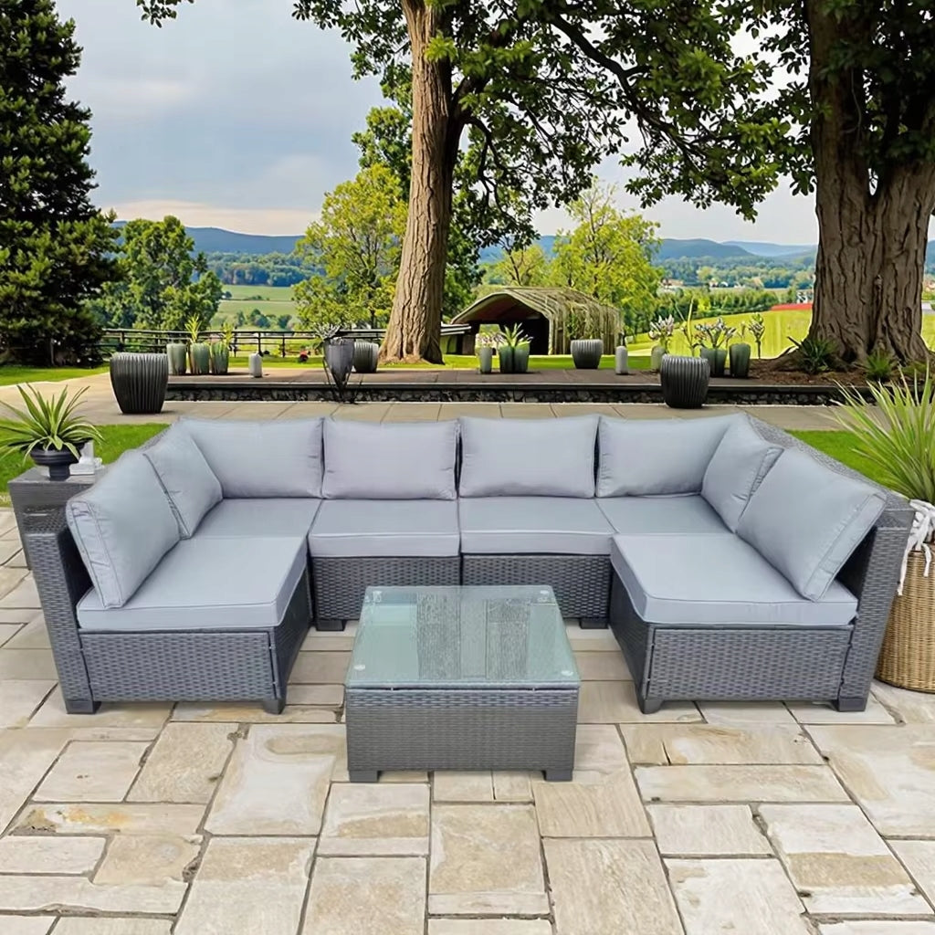 SET OF GARDEN FURNITURE RATTAN HORSESHOE SOFA CORNER 6 PEOPLE Main material synthetic rattan