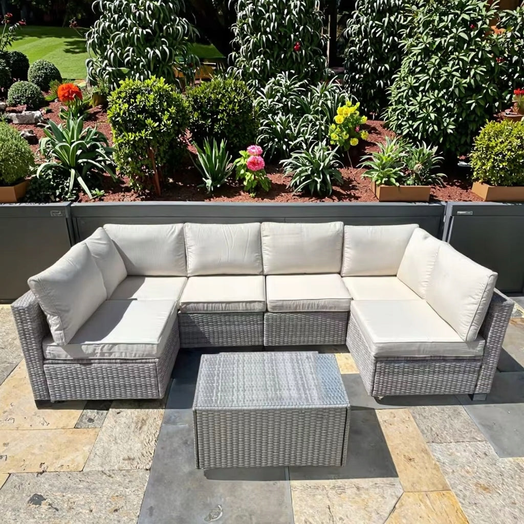 SET OF GARDEN FURNITURE RATTAN HORSESHOE SOFA CORNER 6 PEOPLE Manufacturer code 058