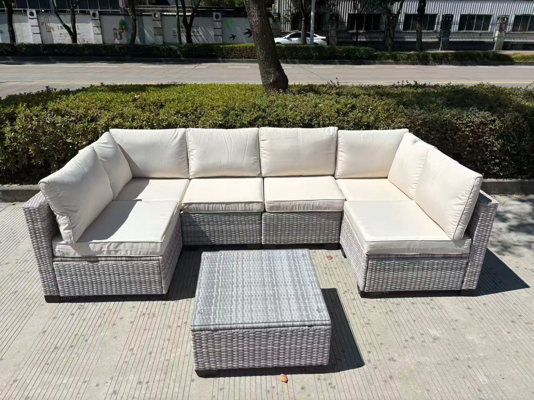 SET OF GARDEN FURNITURE RATTAN HORSESHOE SOFA CORNER 6 PEOPLE Packaging status original