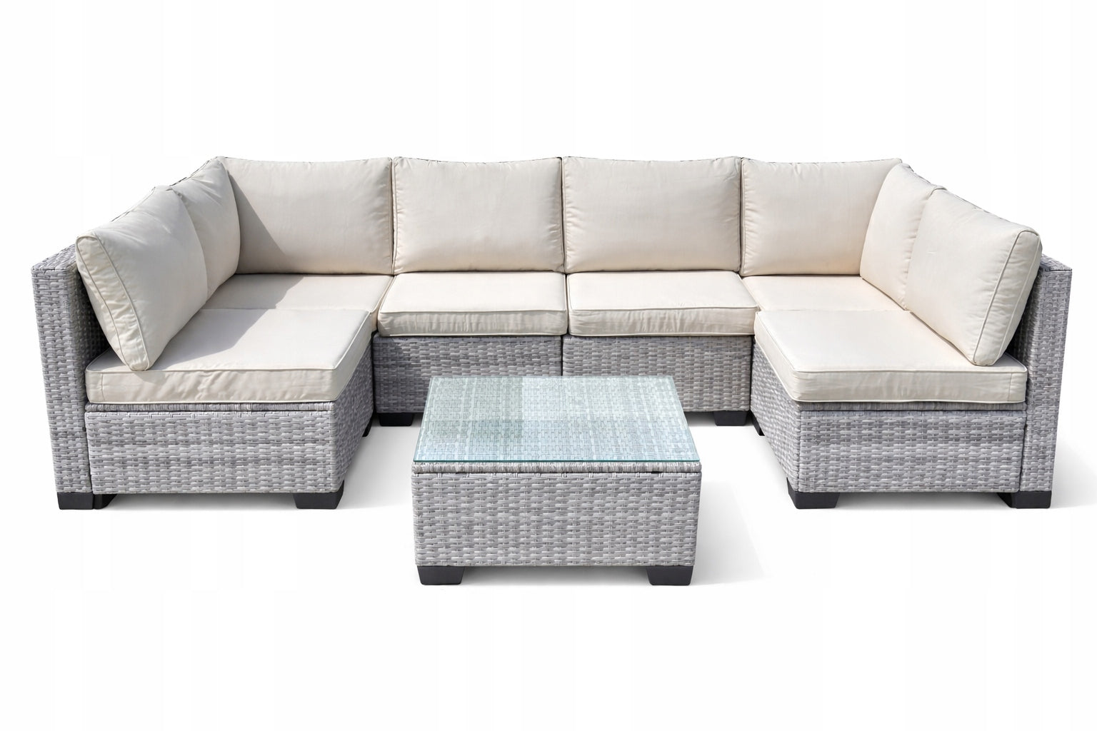 SET OF GARDEN FURNITURE RATTAN HORSESHOE SOFA CORNER 6 PEOPLE