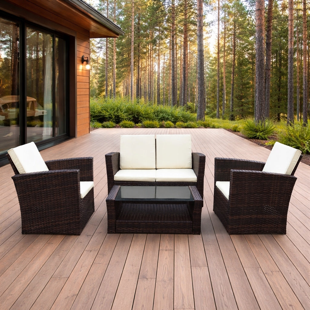 SET OF GARDEN FURNITURE SOFA, 2 ARMCHAIRS, TABLE Main material synthetic rattan