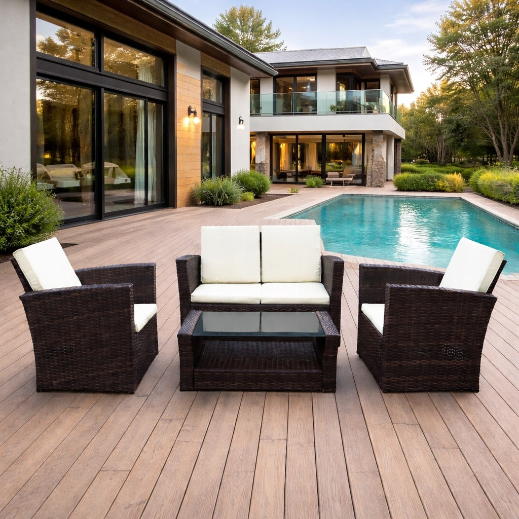 SET OF GARDEN FURNITURE SOFA, 2 ARMCHAIRS, TABLE Packaging status original