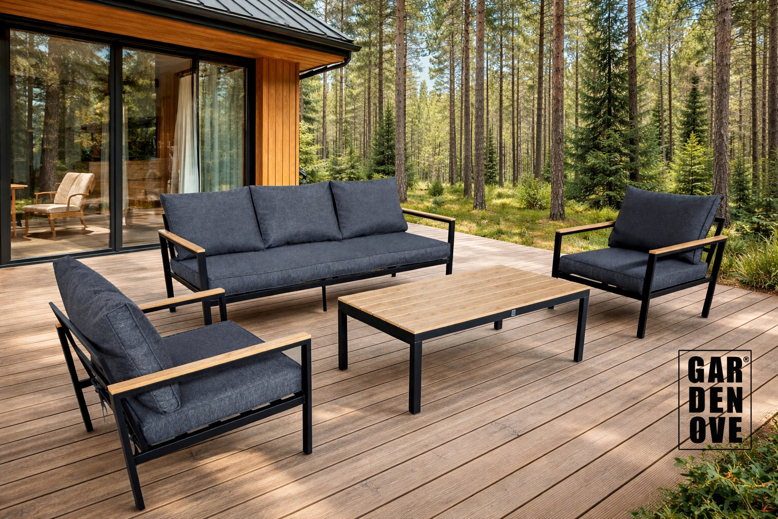 SET OF GARDEN FURNITURE SOFA + 2x ARMCHAIR - GARDENOVE Main material synthetic material