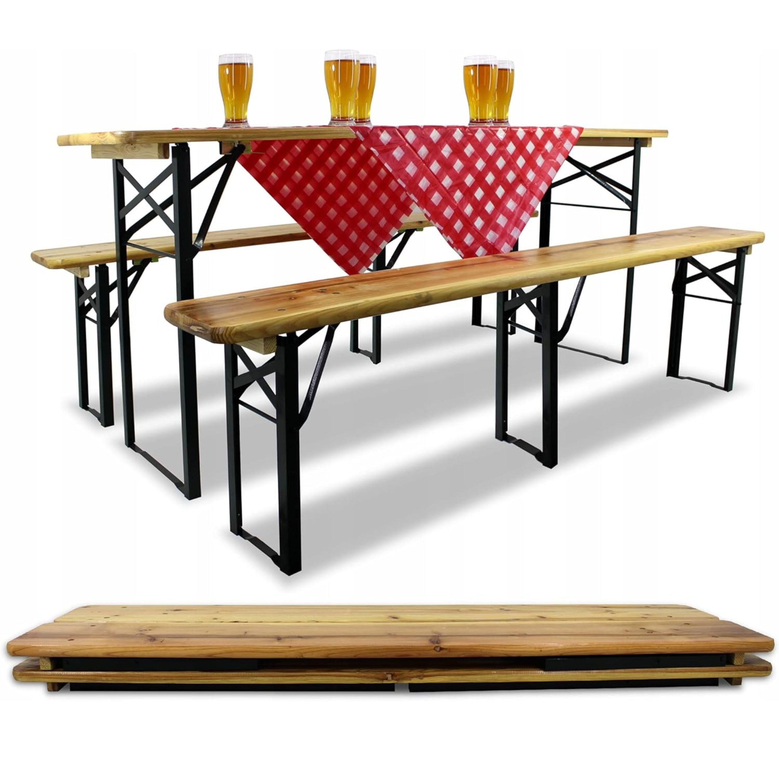 SET OF GARDEN FURNITURE TABLE WITH BENCHES WOODEN BEER BAR 180 CM Main material wood