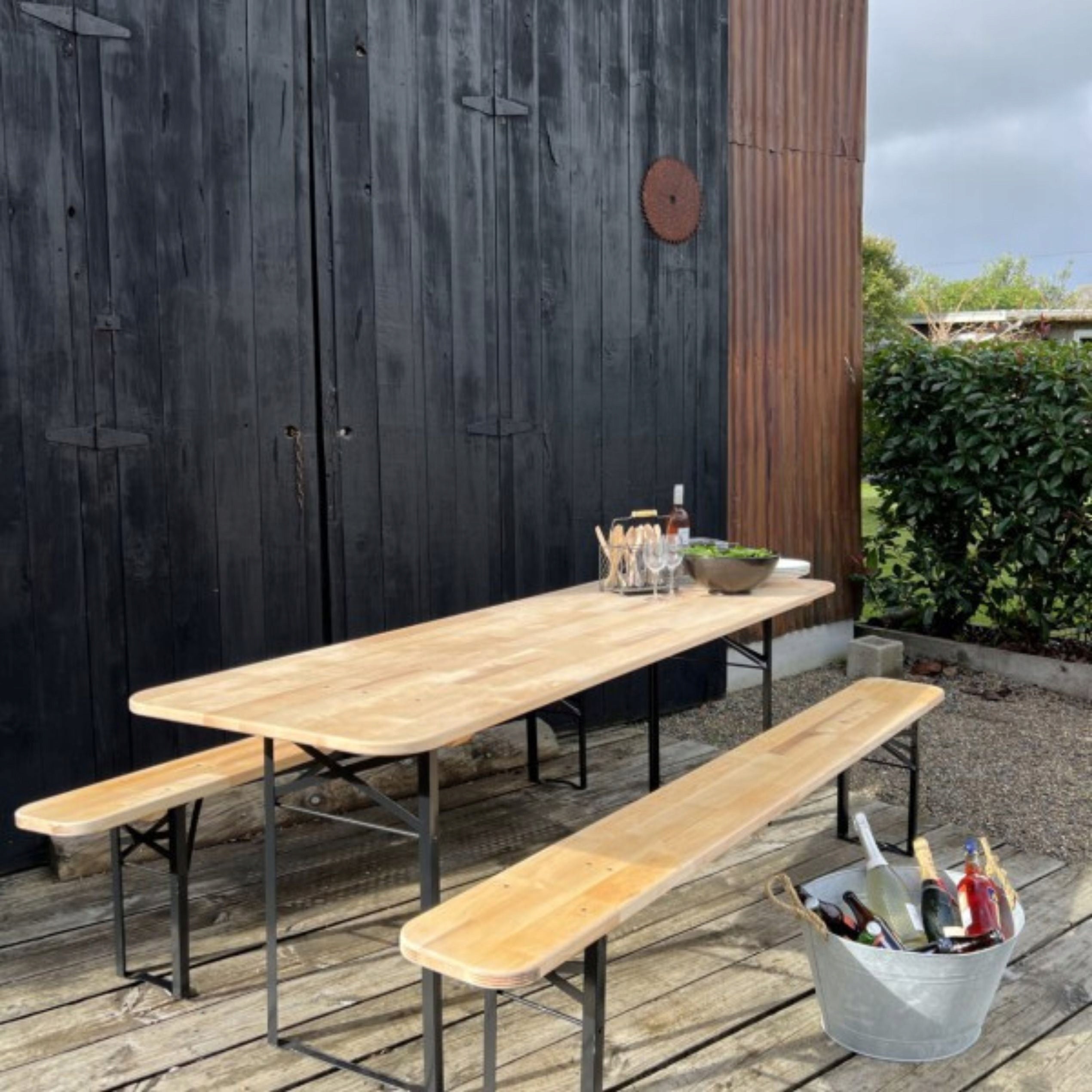 SET OF GARDEN FURNITURE TABLE WITH BENCHES WOODEN BEER BAR 180 CM Number of items in the set 3