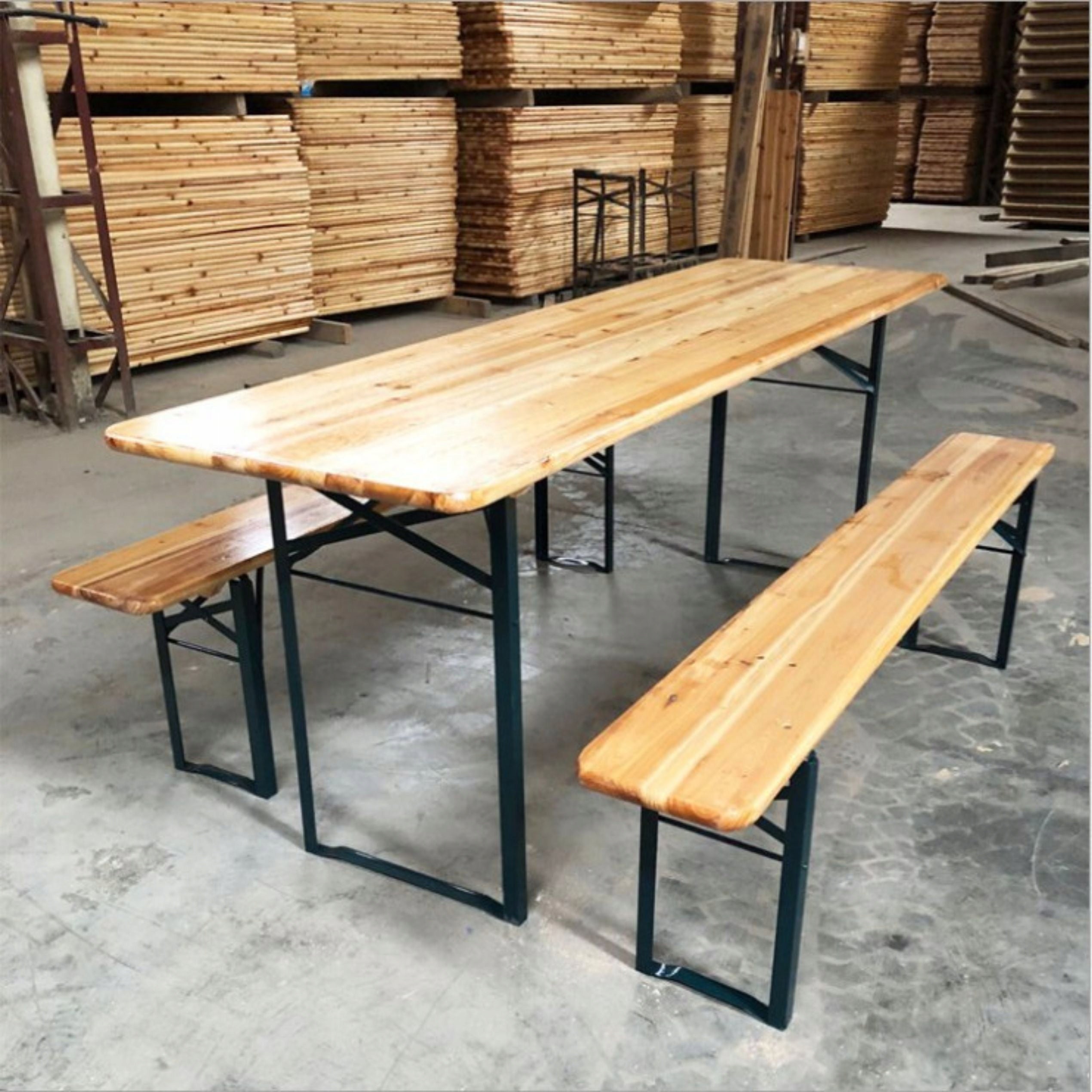 SET OF GARDEN FURNITURE TABLE WITH BENCHES WOODEN BEER BAR 180 CM Set contents bench table