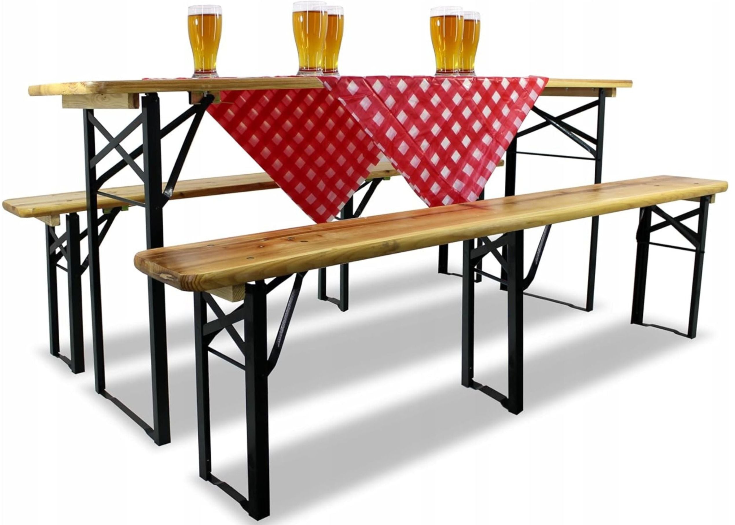SET OF GARDEN FURNITURE TABLE WITH BENCHES WOODEN BEER BAR 180 CM