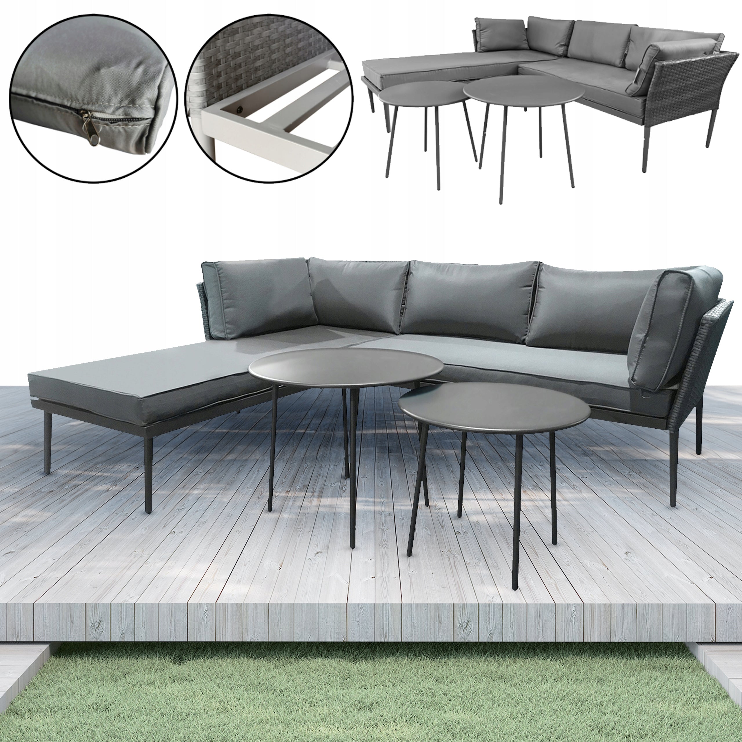 SET OF GARDEN FURNITURE TERRACE BALCONY CORNER + 2 COFFEE TABLES SPARGI BLACK Packaging status original