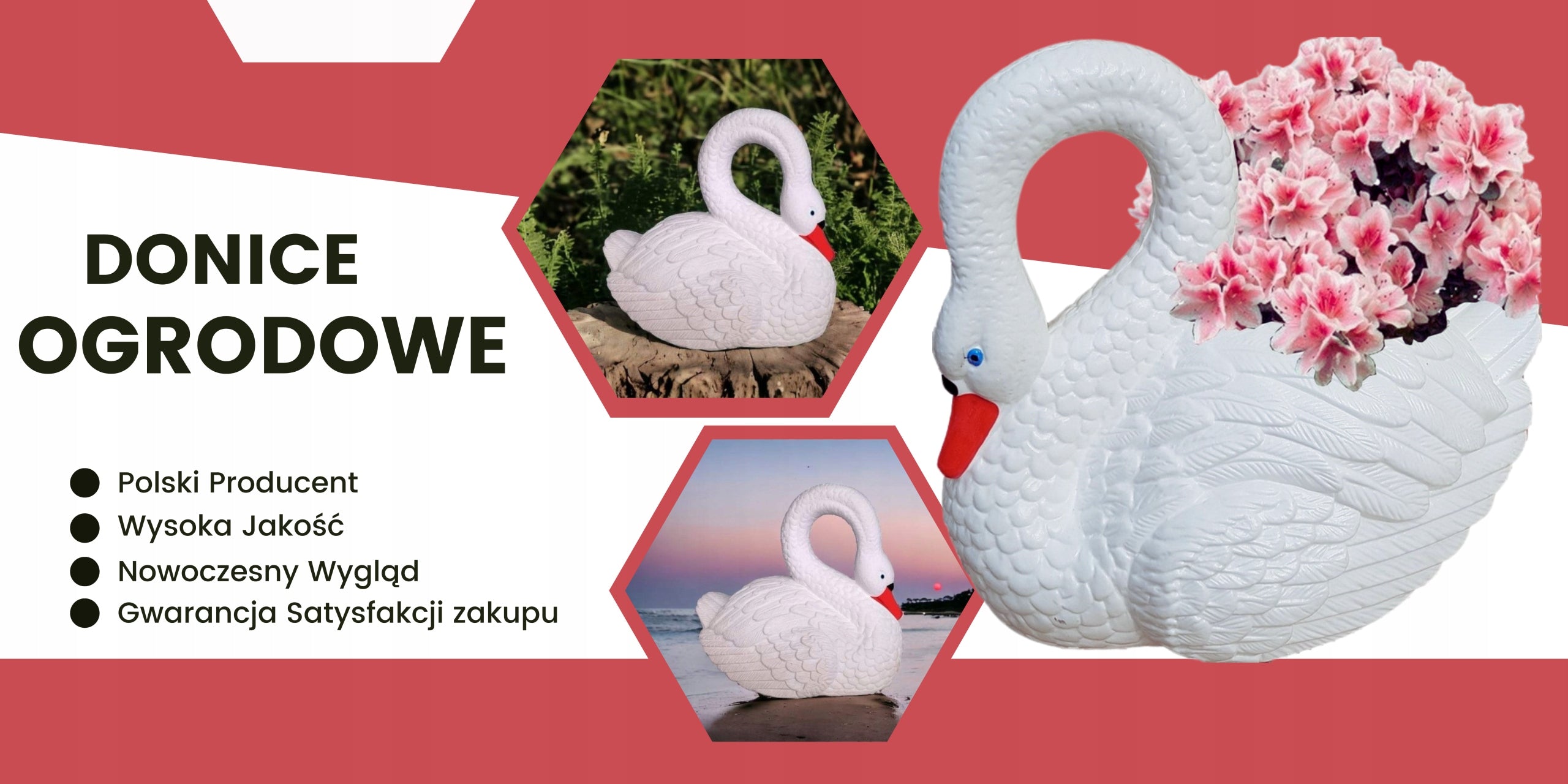 SET OF GARDEN POTS IN THE SHAPE OF A SWAN 2X FLOWER COVER 35CM Length 35 cm