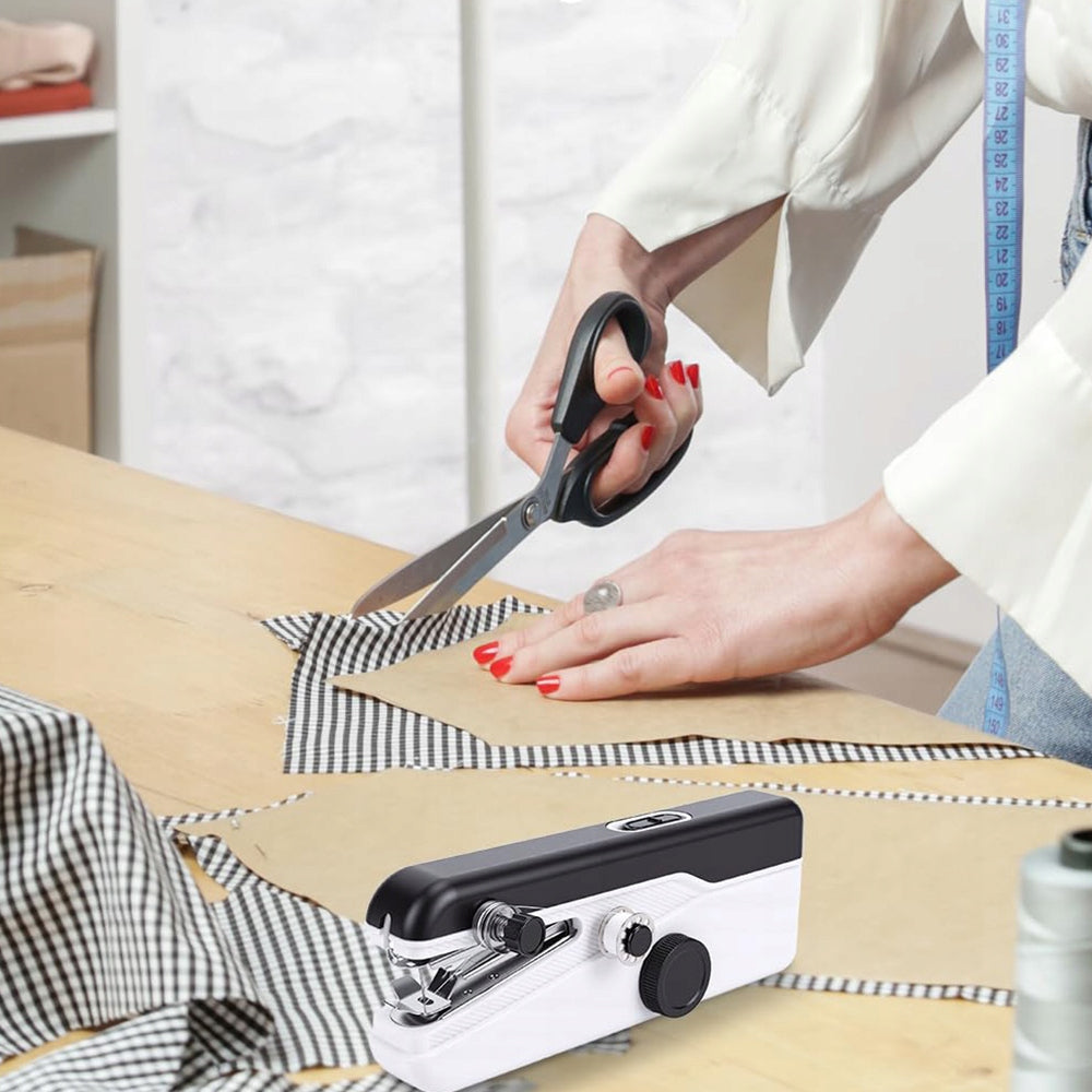 SET OF HAND-HELD PORTABELNE SEWING MACHINE FOR SEWING CONDITIONERS AND CURTAINS Dominant color white