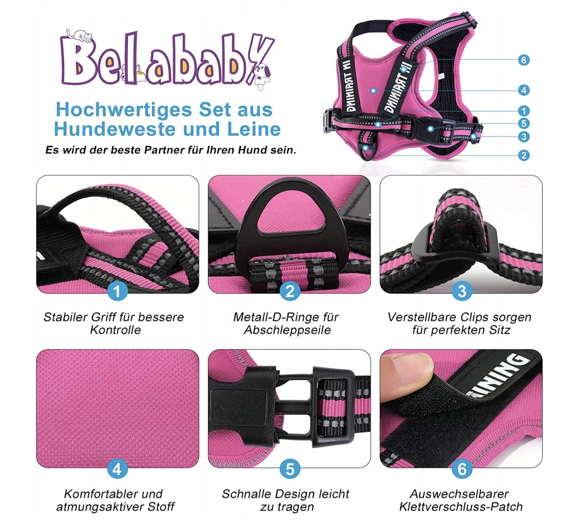SET OF HARNESSES AND LEASH FOR DOG PINK SIZE S Manufacturer code GHJ876