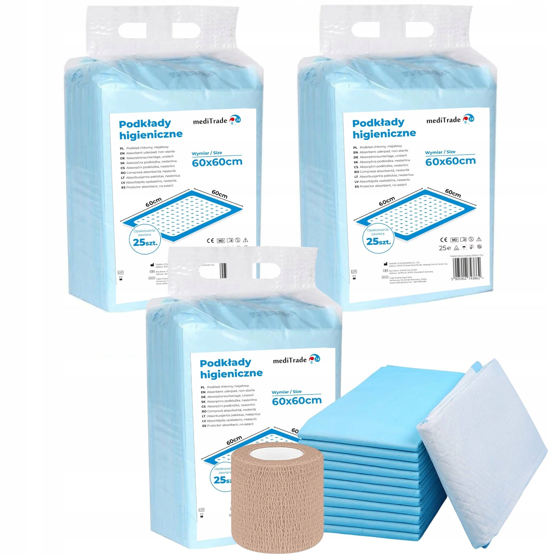 SET OF HYGIENIC PADS ABSORBENT MATS 60x60 sky 75pcs .:BANDAGE FREEBIE:.