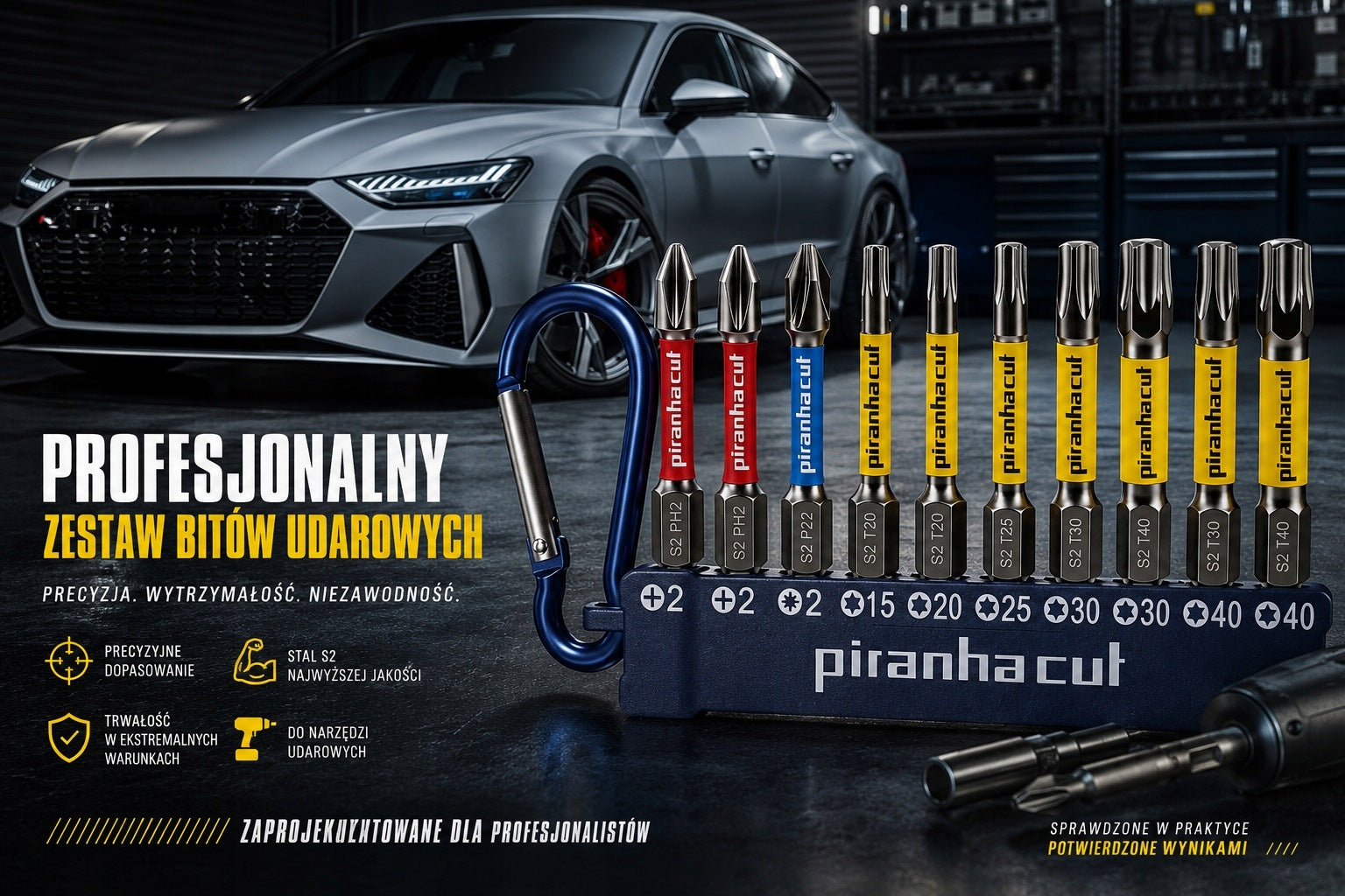 SET OF IMPACT BITS PH2 PZ TORX 50 MM BITS MAGNETIC KEYCHAIN PIRANHACUT Packaging status original