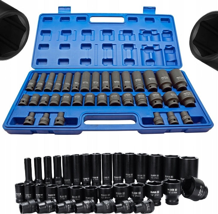 SET OF IMPACT SOCKETS TOOLS KEYS 1/2 8-32MM 6 ANGLE CR-MO