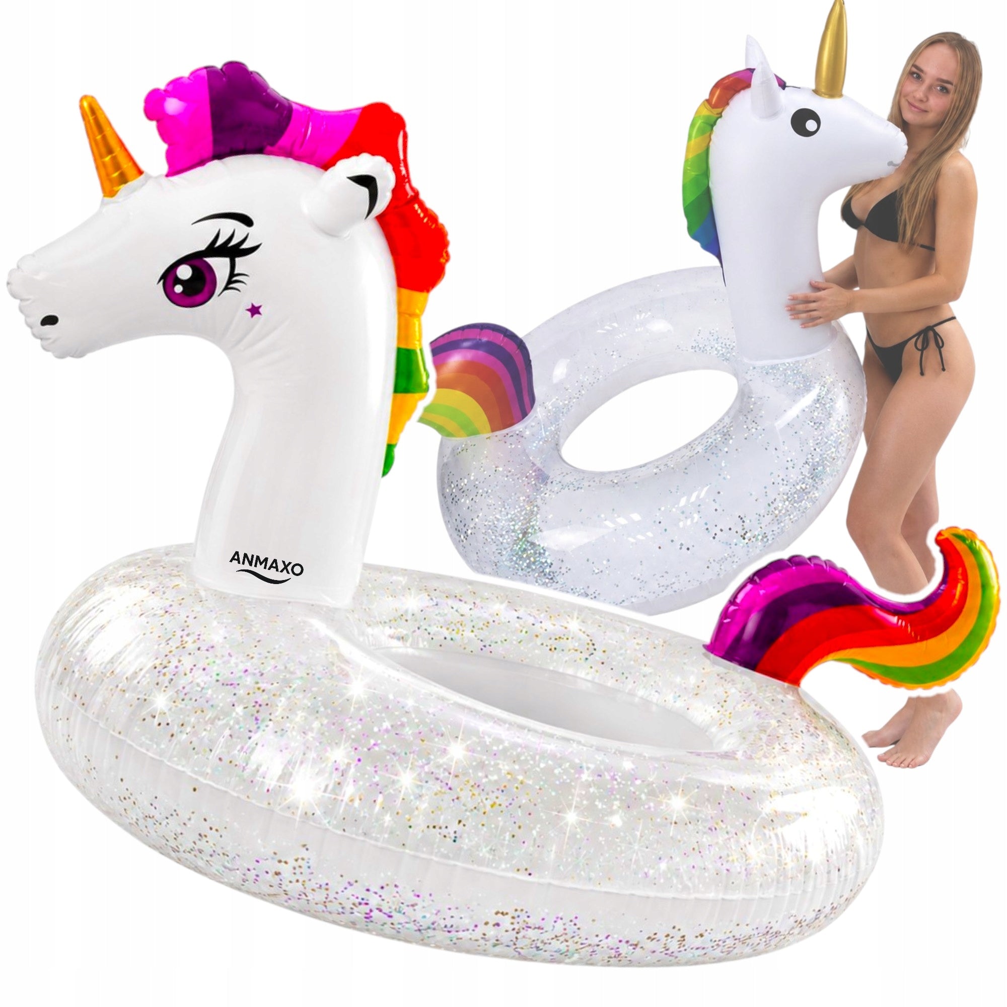 SET OF INFLATABLE CIRCLE FOR SWIMMING UNICORN + FLAMINGO LARGE XXL CIRCLE STRONG Manufacturer code ANMAXO ZESTAW KÓL JEDNOROZEC + FLAMING XXL