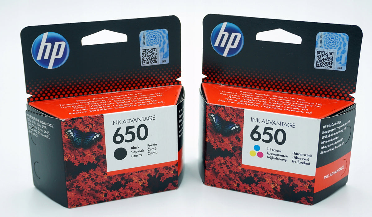 SET OF INKS HP 650 2x BLACK + 2x COLOUR ORIGINAL Packaging status original