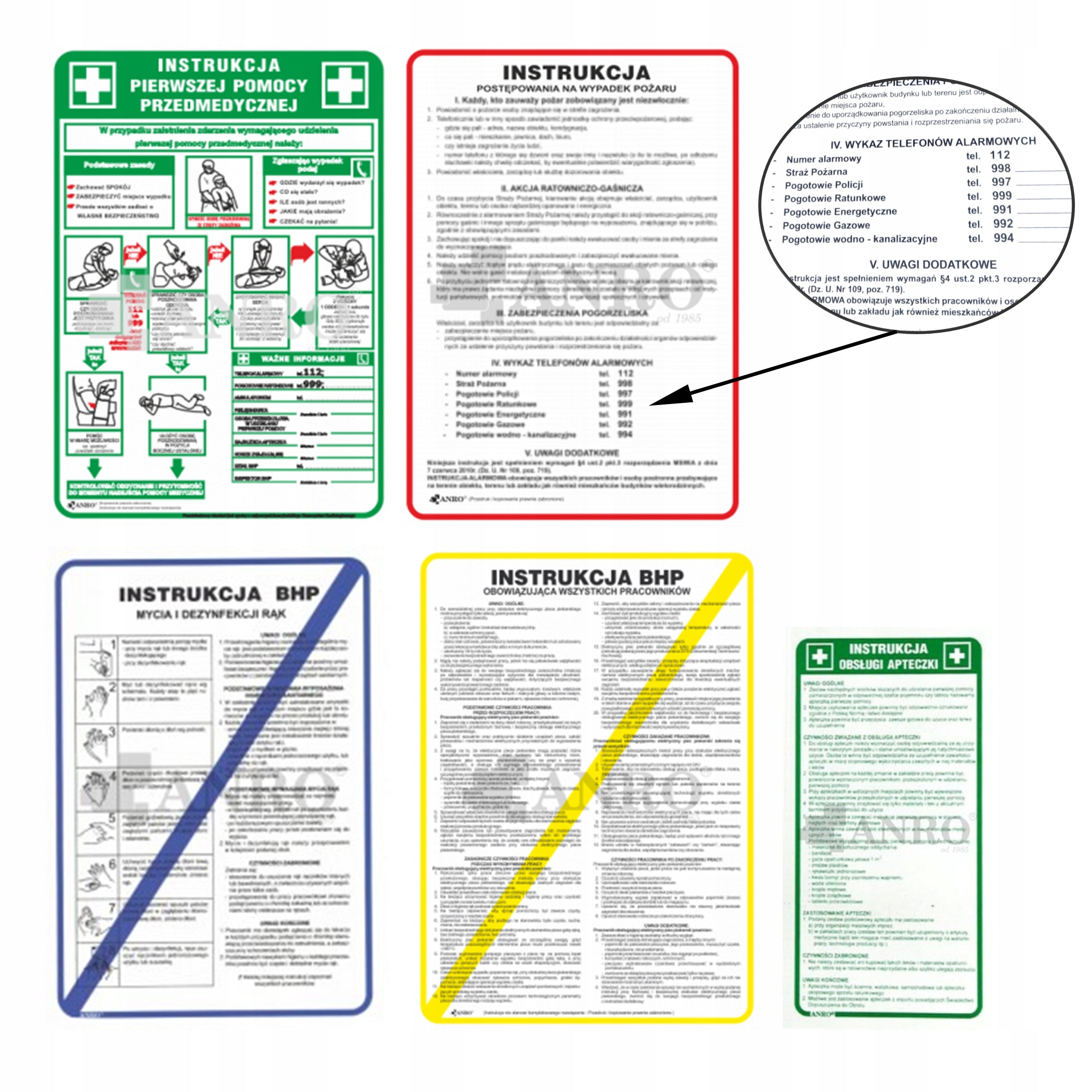 SET OF INSTRUCTIONS FOR OHS AND FIRE FIRST AID BOARDS