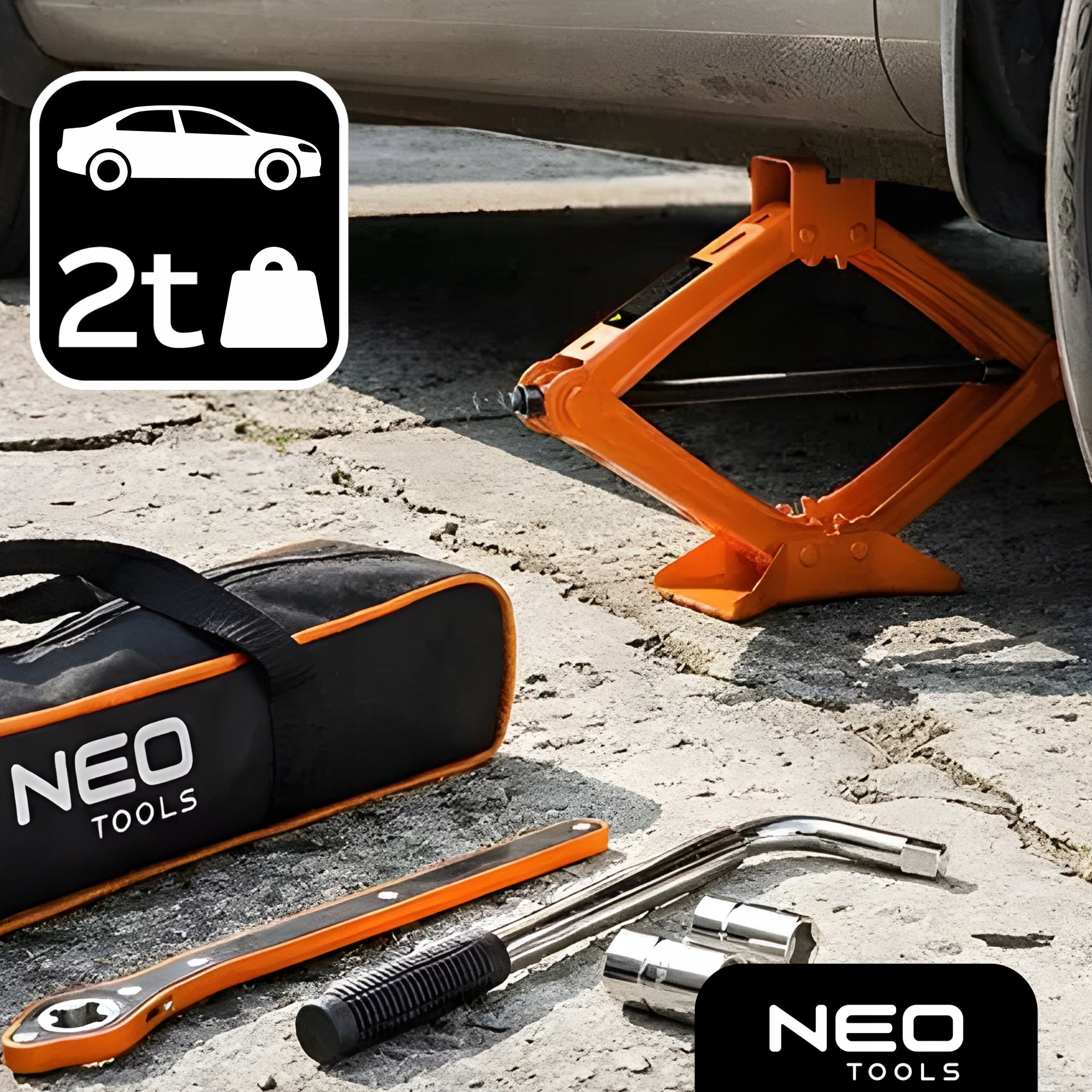 SET OF JACKS CAR TRAPEZOIDAL LIFT 2T / 2000KG WITH NEO RATCHET Brand NEO TOOLS