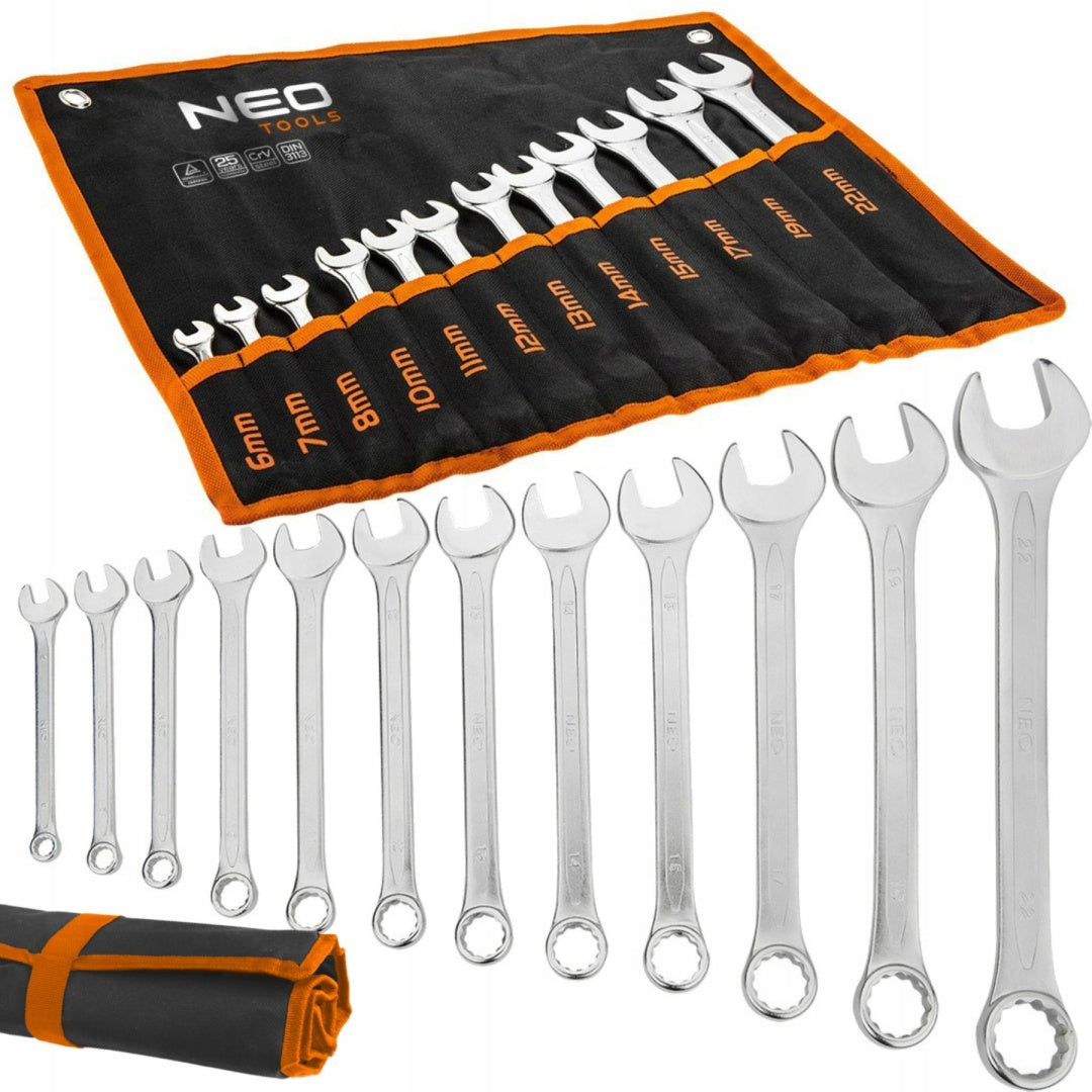 SET OF KEYS FLAT-EYE WRENCHES 6-22 MM 12 PIECES FLAT NEO TOOLS
