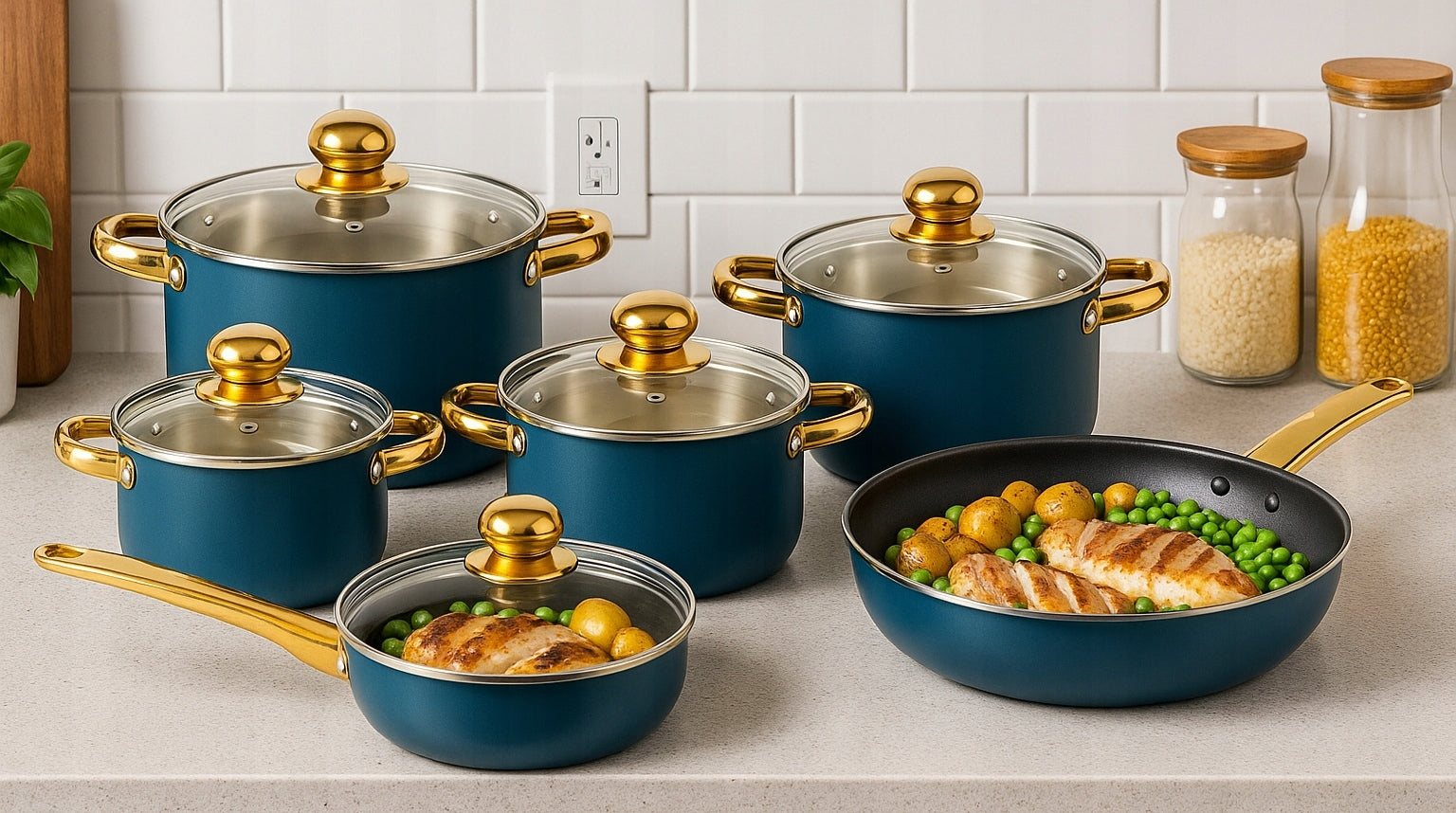 SET OF KITCHEN POTS 12 ELEMENTS FRYING PAN + LIDS STEEL POTS EAN (GTIN) 5907056107040