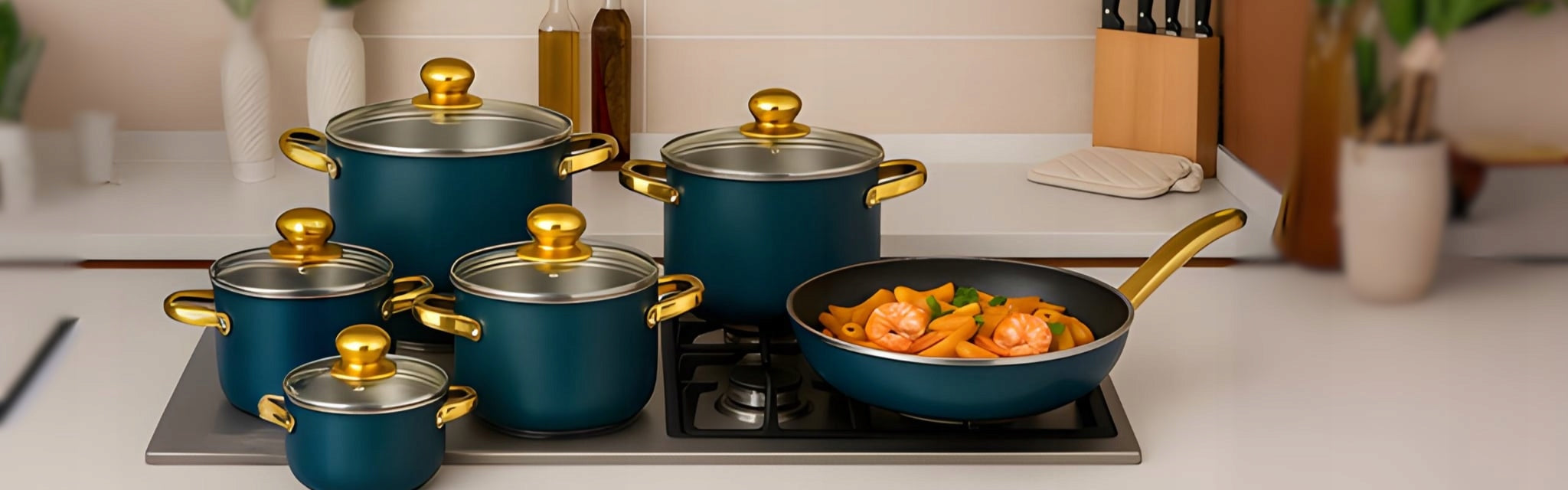 SET OF KITCHEN POTS 12 ELEMENTS FRYING PAN + LIDS STEEL POTS Number of items in the set 12