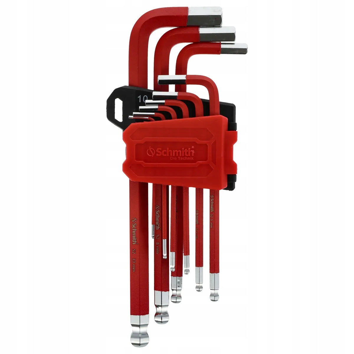 SET OF LONG ALLEN WRENCHES WITH BALL S2 RED 9PCS.