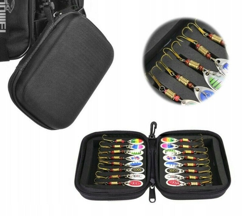 SET OF LURES SPINNER 16 SPINNERS FISHING LURES CASE Model INOX 17