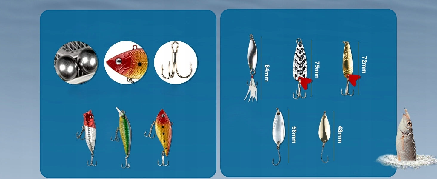 SET OF LURES for spinning 78pcs jaxon +BOX For grass carps cods halibuts ides crucian carps carps chubs breams graylings perches roaches trouts zanders catfishes pikes eels